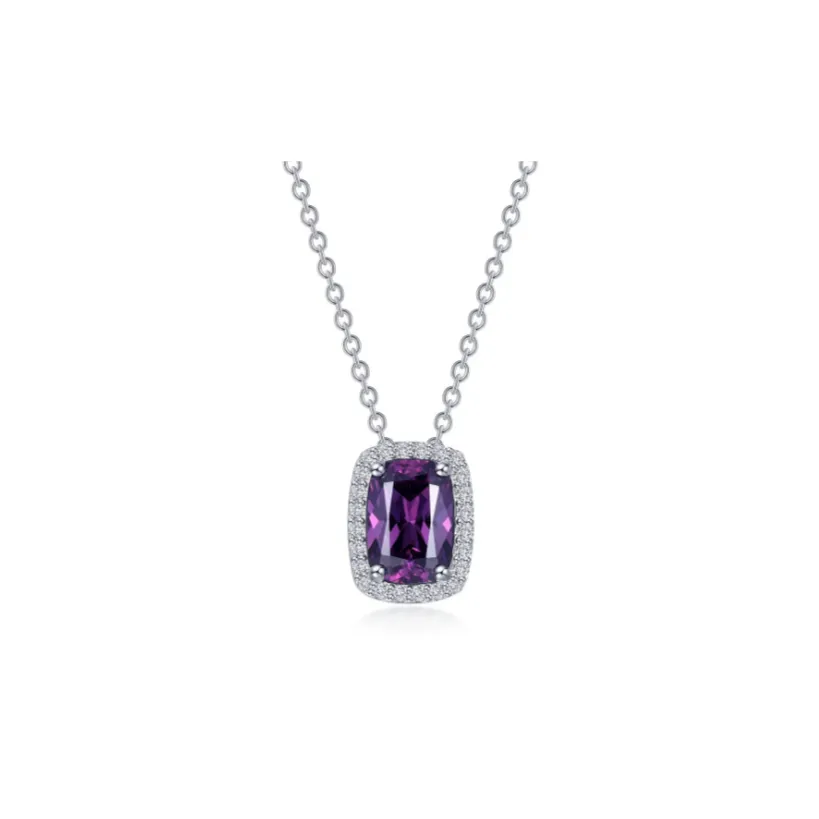 4.26 CTW Halo Amethyst Cushion-Cut Necklace