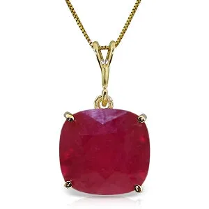 6.75 Carat 14K Solid Yellow Gold Necklace Cushion Shape Ruby