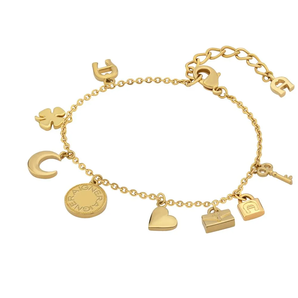 Aigner Bracelet With Gold Plated Bon Voyage & Charms Design