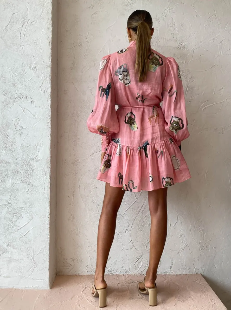 Alemais Cleo Smock Mini Dress in Pink