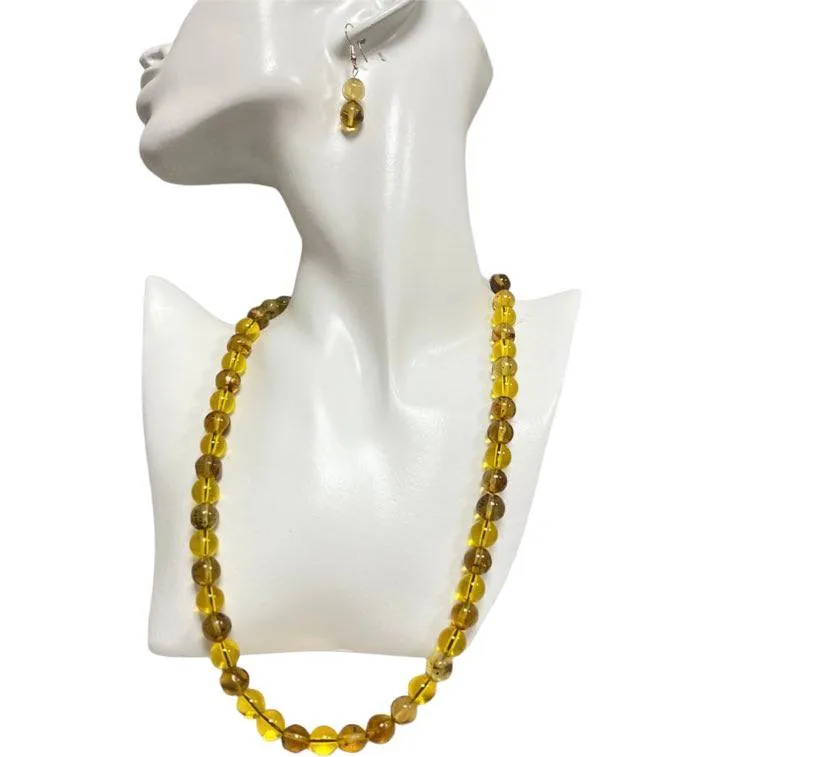 Amber Beaded Necklace with Earring