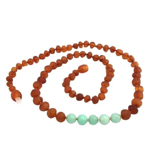 Amber Goose Raw Cognac & Amazonite Baby Necklace