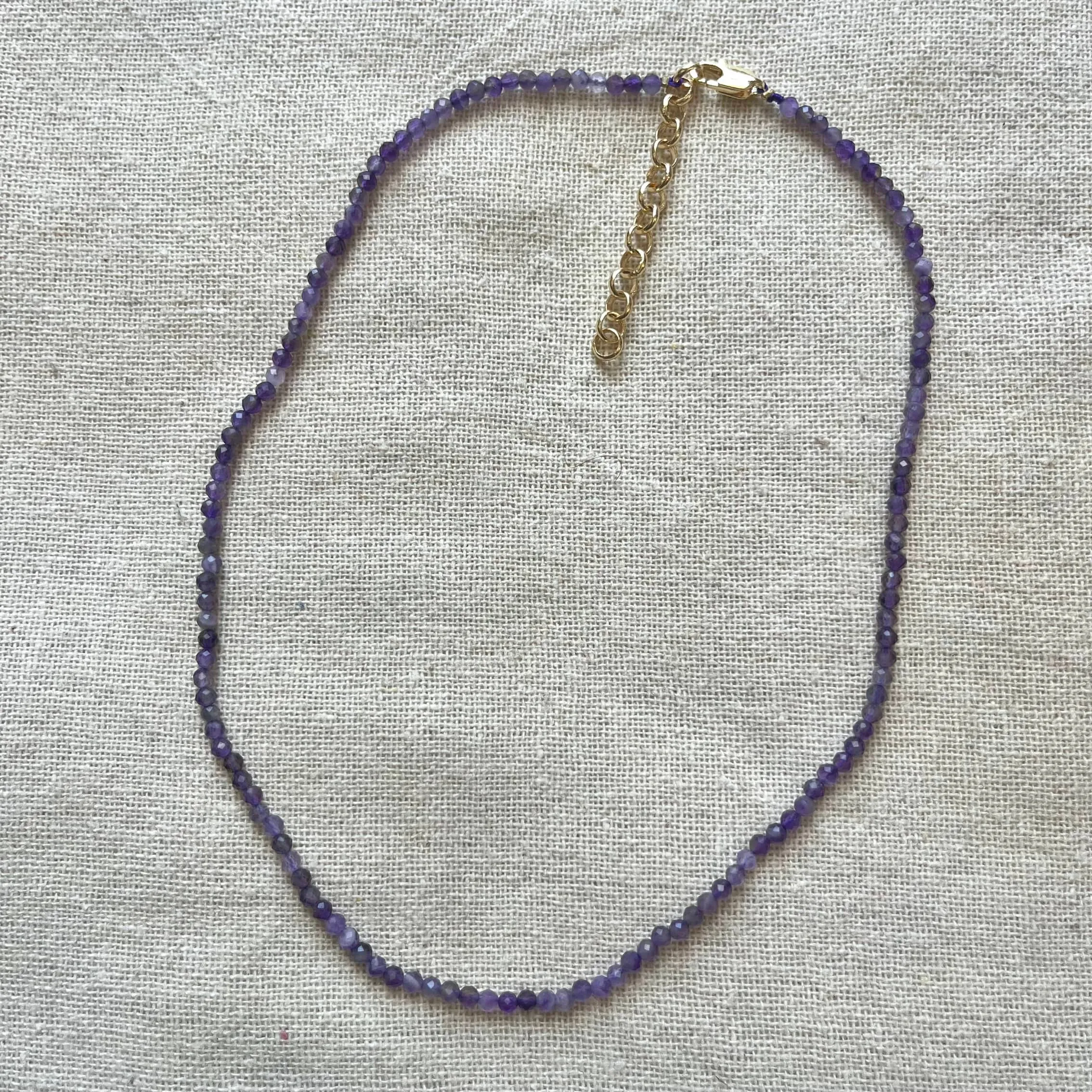 Amethyst 3mm Facet Beaded Necklace - Spiritual Protection