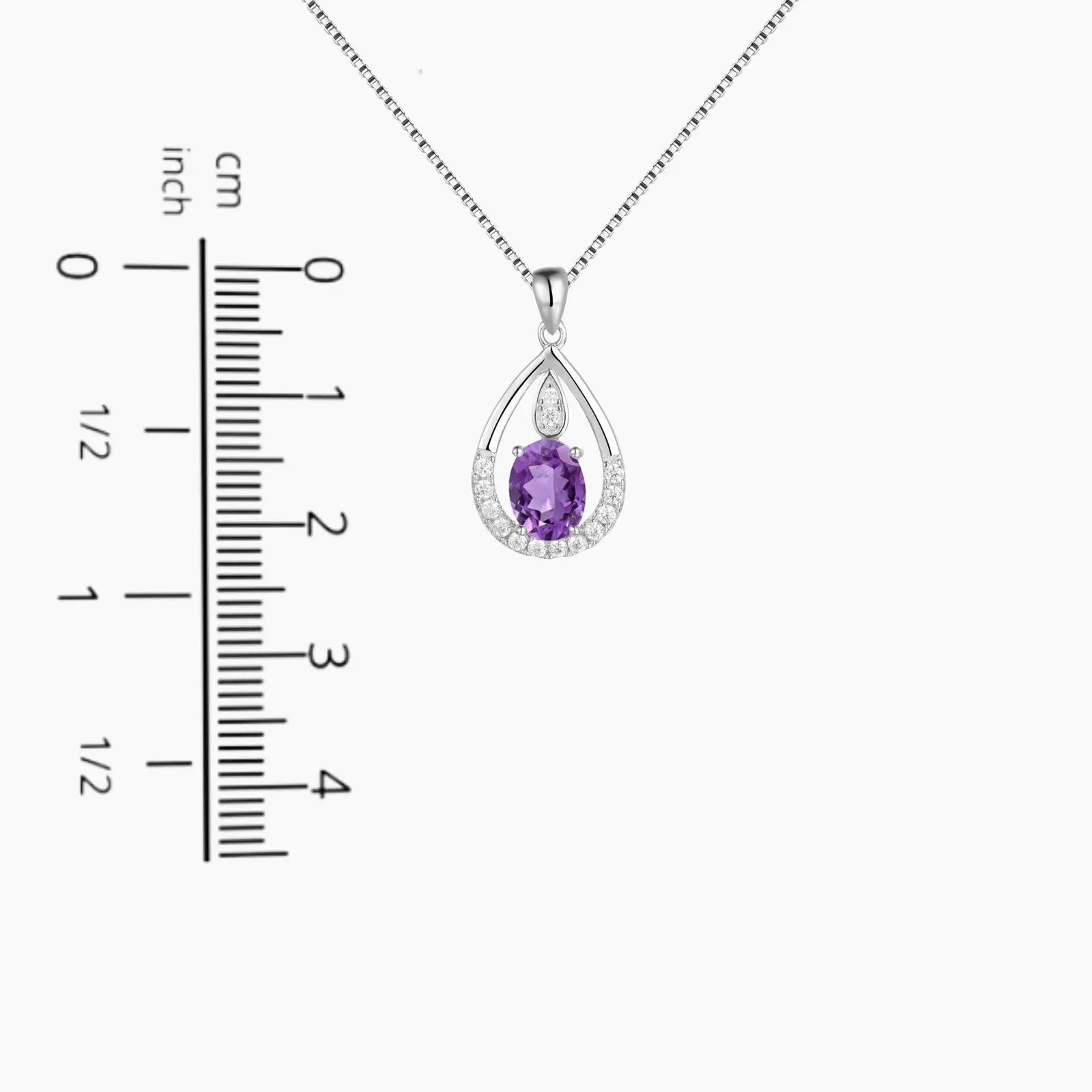 Amethyst Drop Pendant Necklace in Sterling Silver