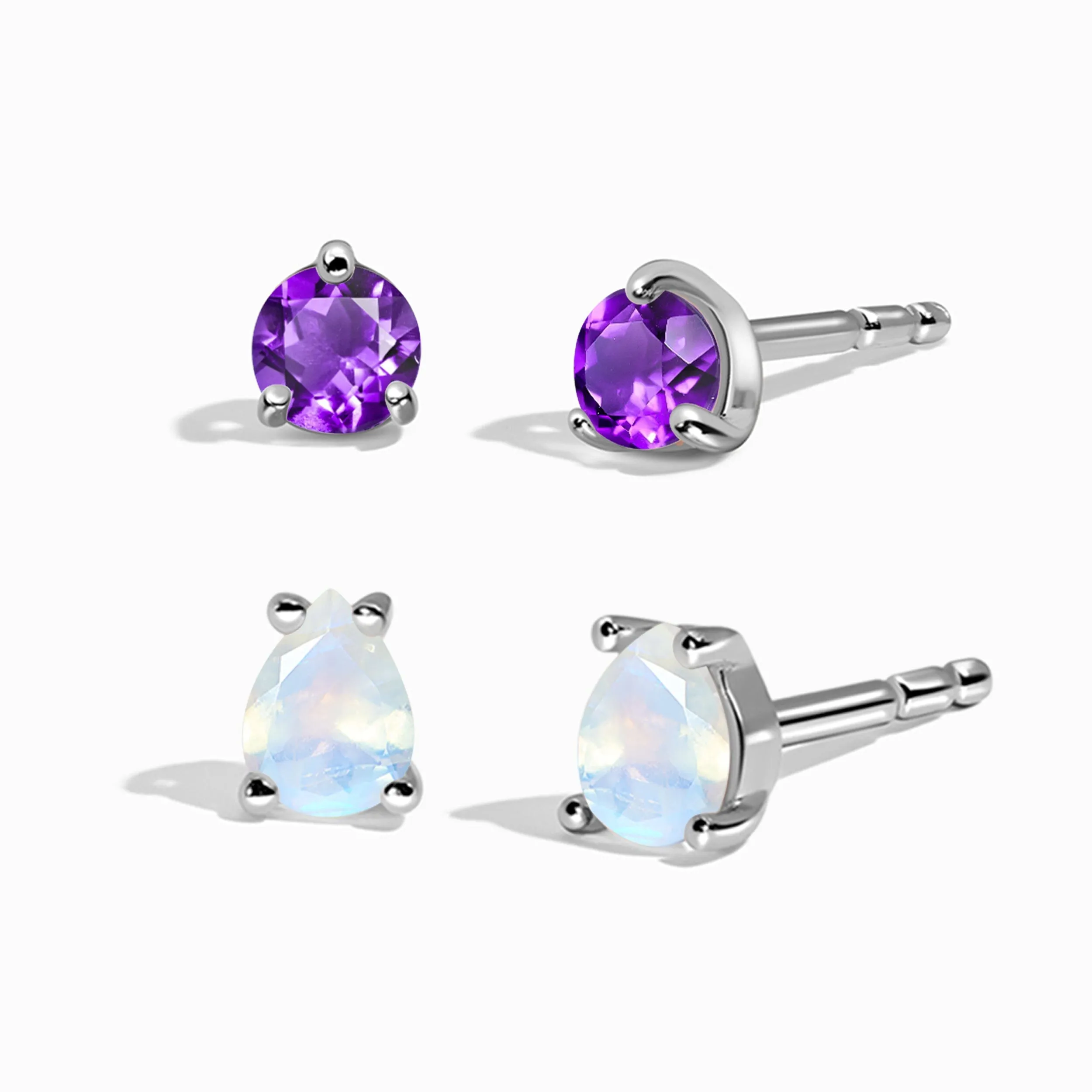 Amethyst Moonstone Petite Round & Teardrop Studs