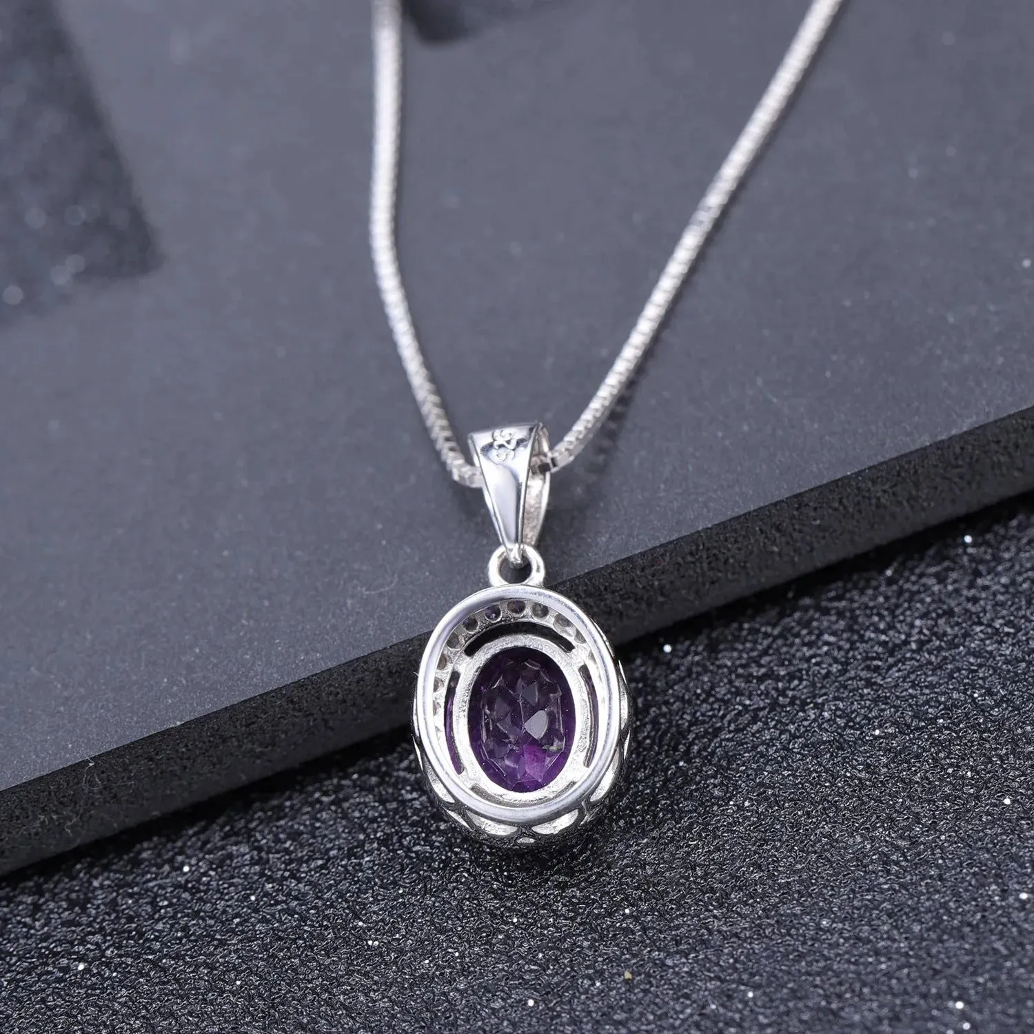 Amethyst Oval Cut Regal Pendant Necklace in Sterling Silver