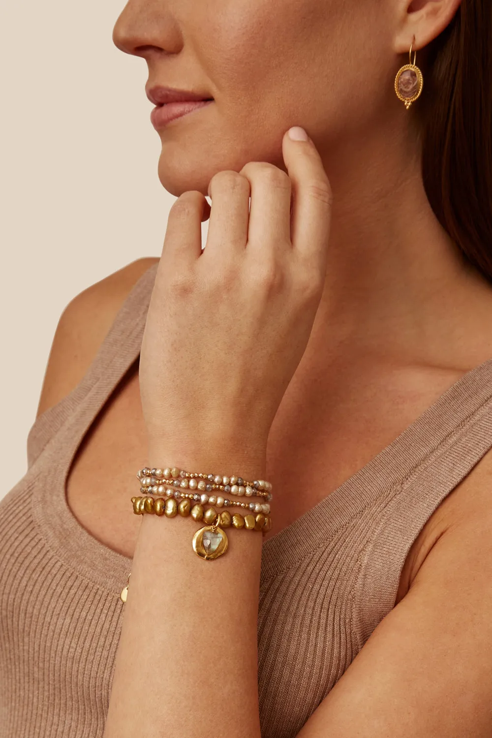 Antica Triple Naked Wrap Bracelet Champagne Pearl