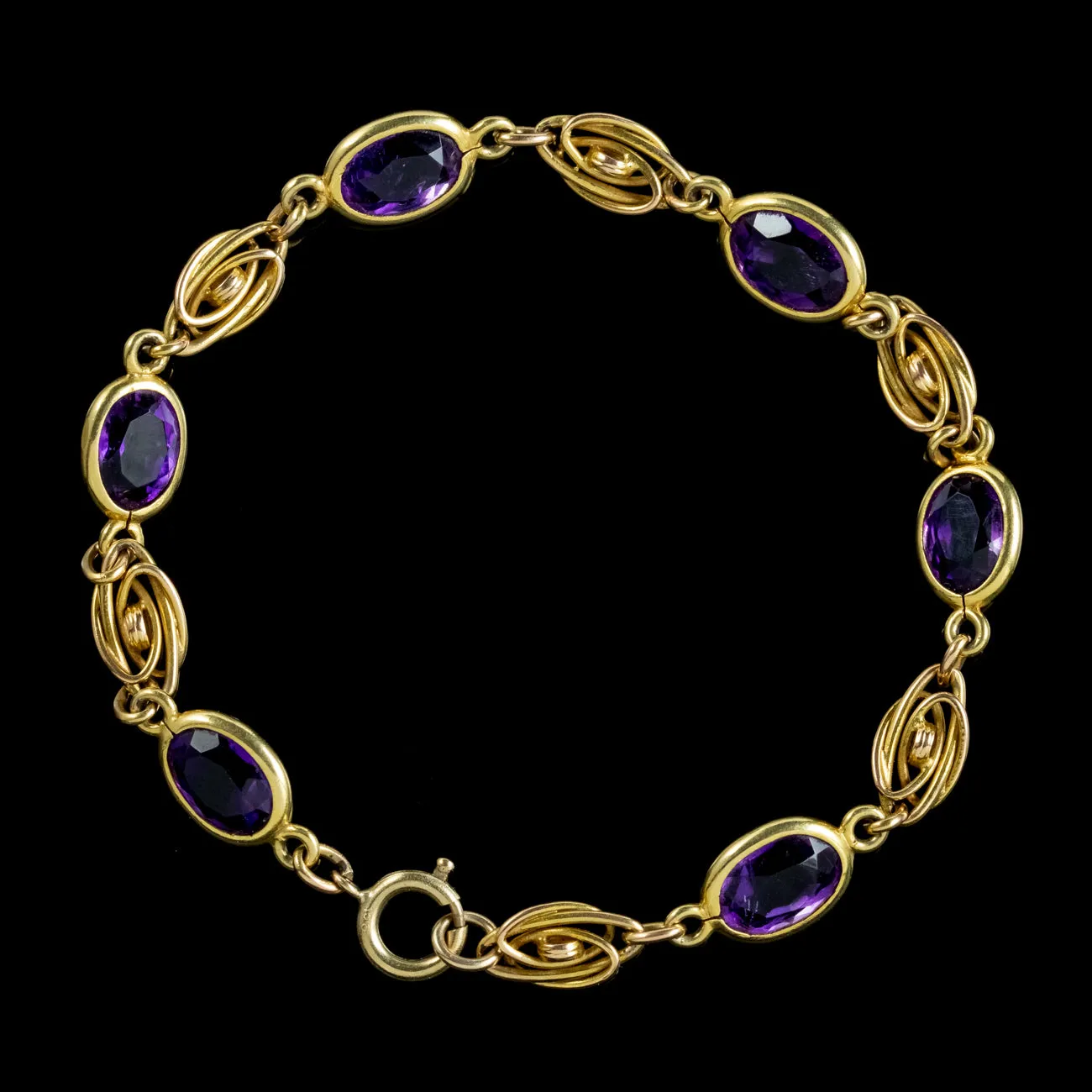 Antique Edwardian Amethyst Bracelet 9ct Gold Circa 1910