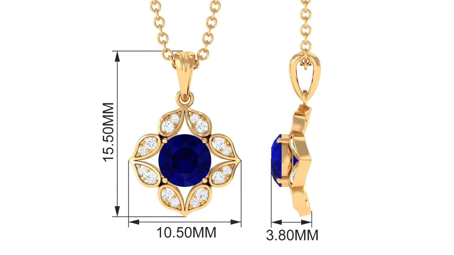 Antique Style Natural Blue Sapphire Bridal Pendant with Diamond