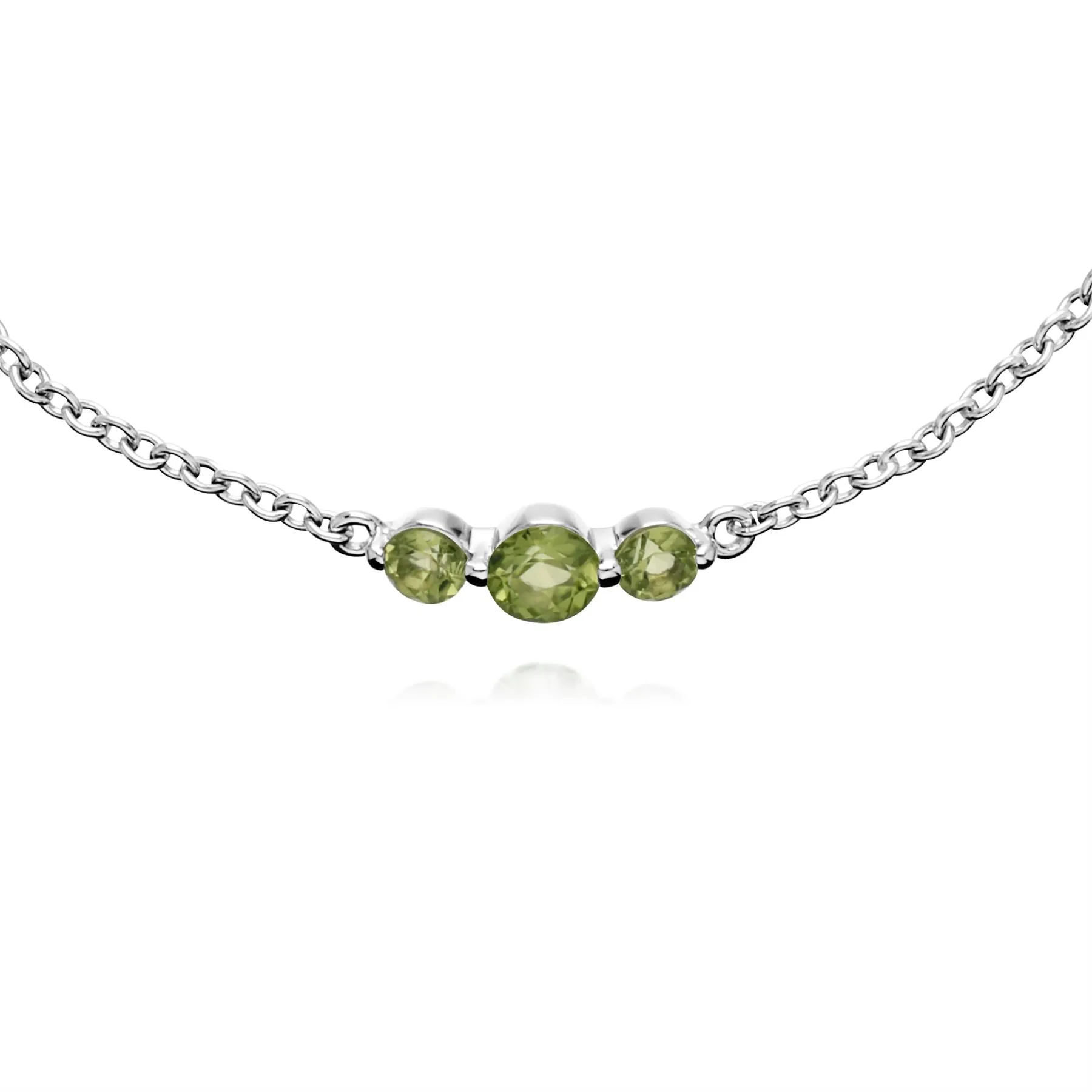 Argent Sterling Trois Pierres Peridot Rond Dégradé 19cm Bracelet