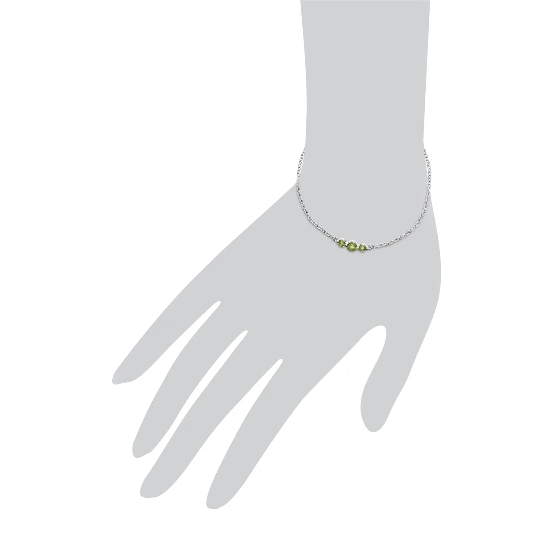 Argent Sterling Trois Pierres Peridot Rond Dégradé 19cm Bracelet