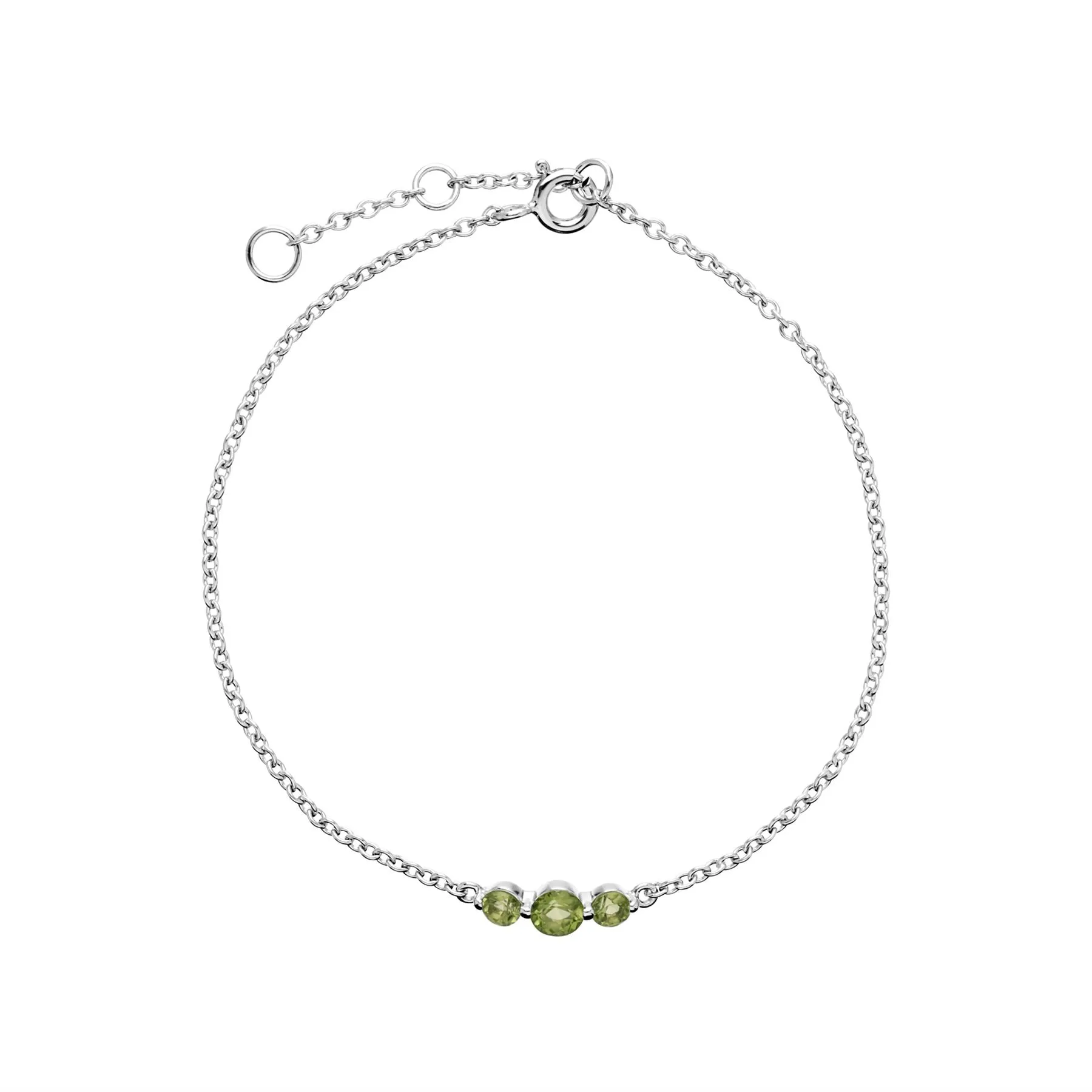 Argent Sterling Trois Pierres Peridot Rond Dégradé 19cm Bracelet