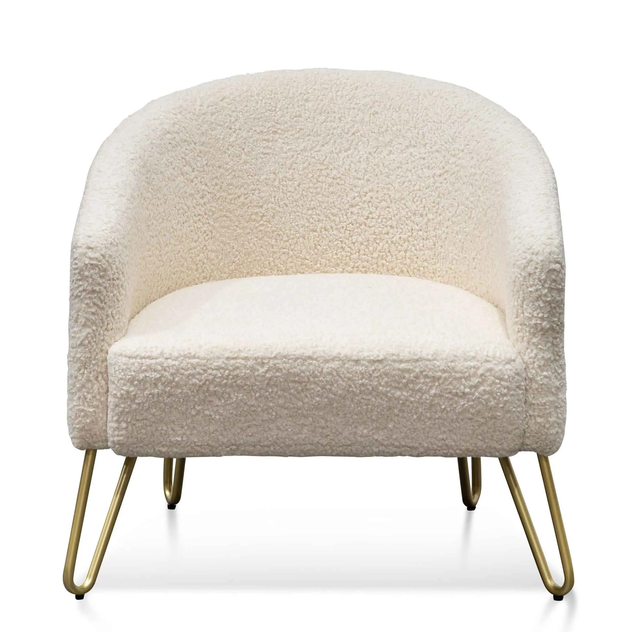 Armchair - Ivory White Synthetic Wool with Golden Legs