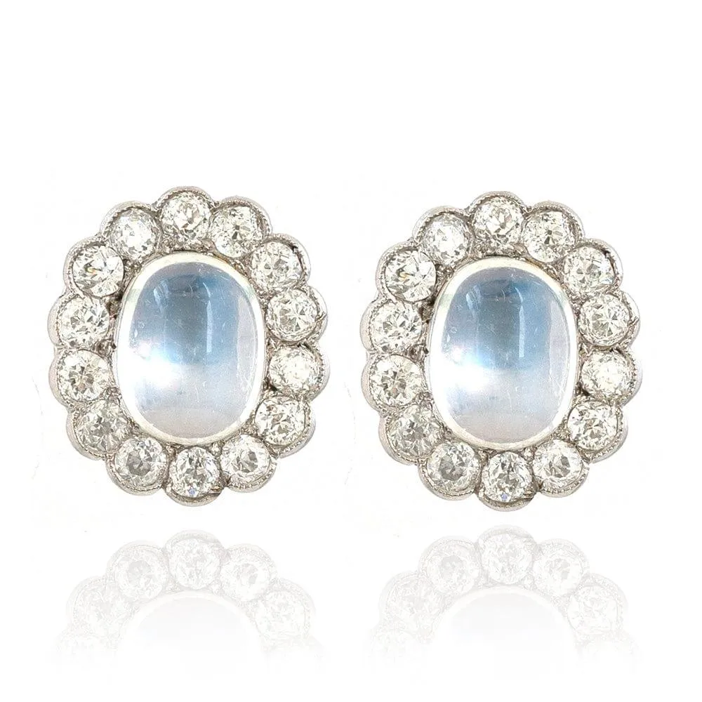 Art Deco 1920s Moonstone 9ct Gold Stud Earrings