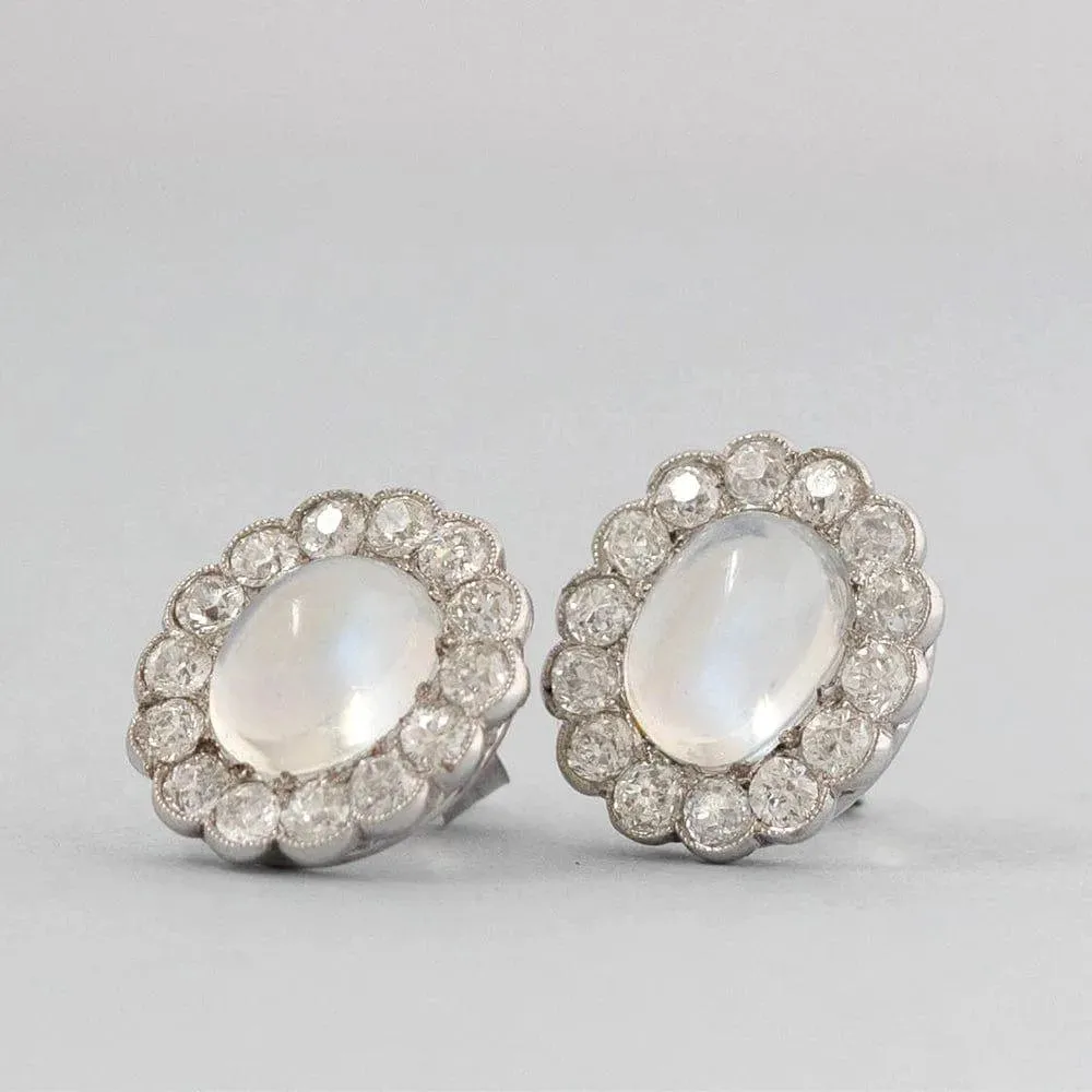 Art Deco 1920s Moonstone 9ct Gold Stud Earrings