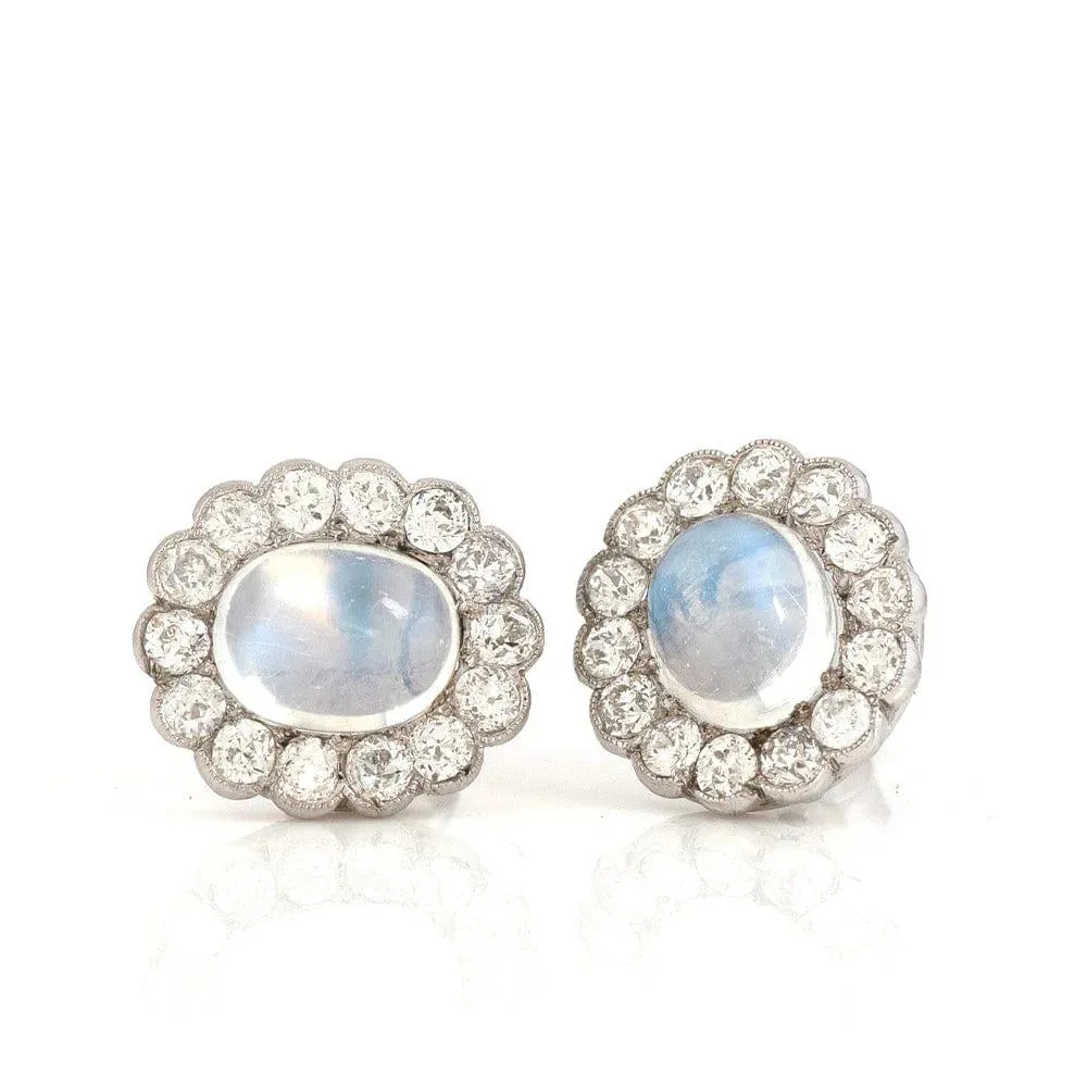 Art Deco 1920s Moonstone 9ct Gold Stud Earrings