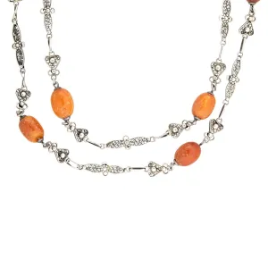 Art Deco Sterling Silver Amber Bead Chain