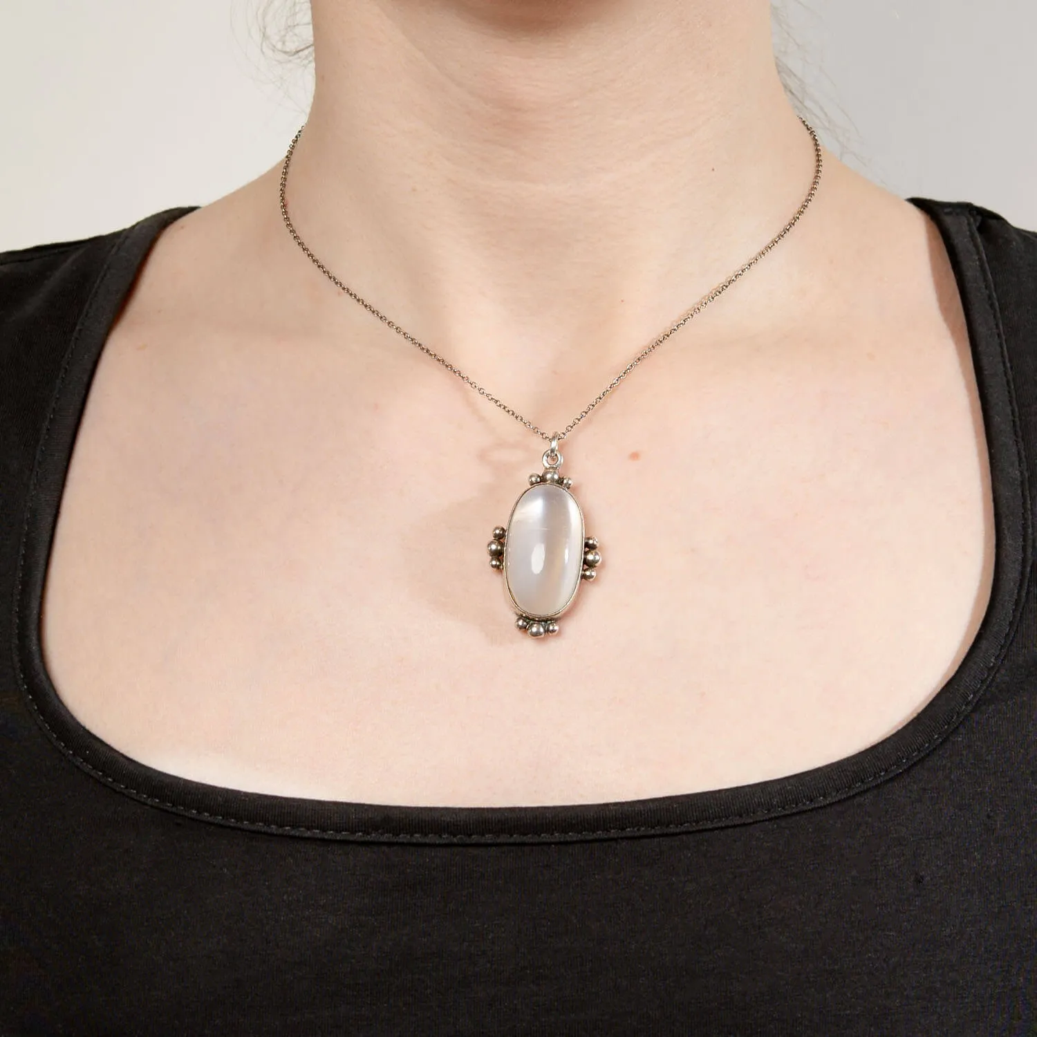 Art Nouveau Large Moonstone Sterling Silver Pendant