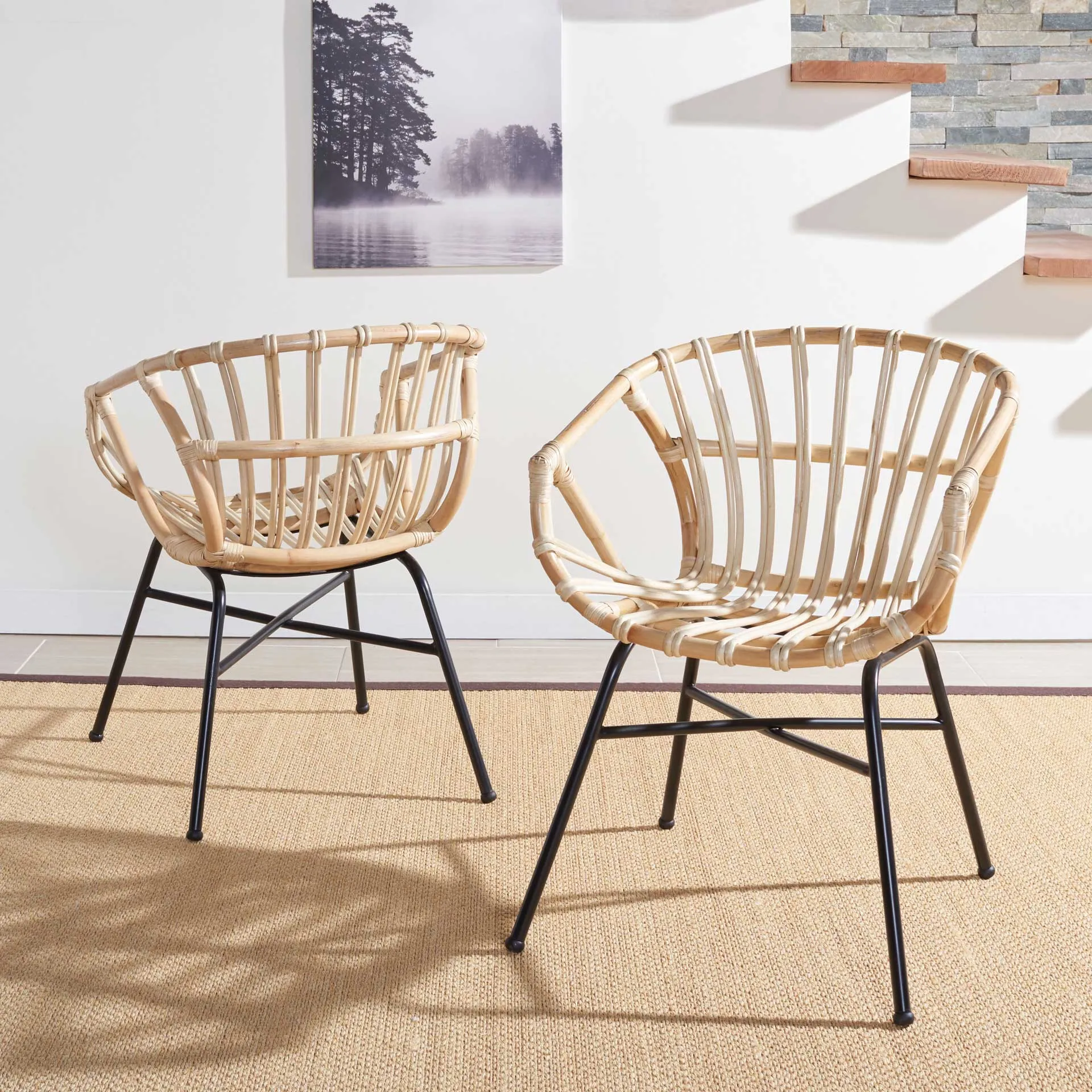 Ava Rattan Dining Chair Natural/Black (Set of 2)