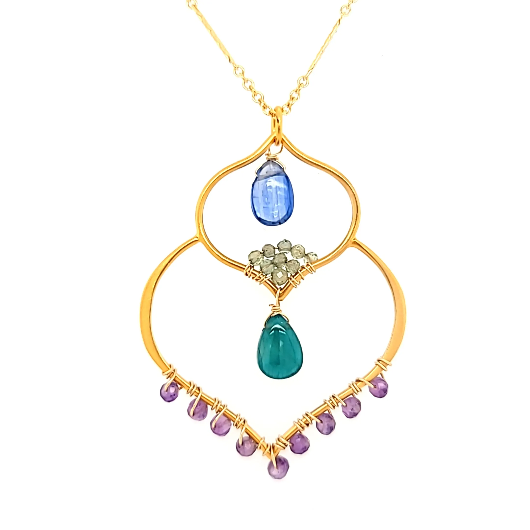 AVF Gold Moroccan Inspired Amethyst, Grandidierite, Kyanite & Apatite Chain Necklace (SI3715)