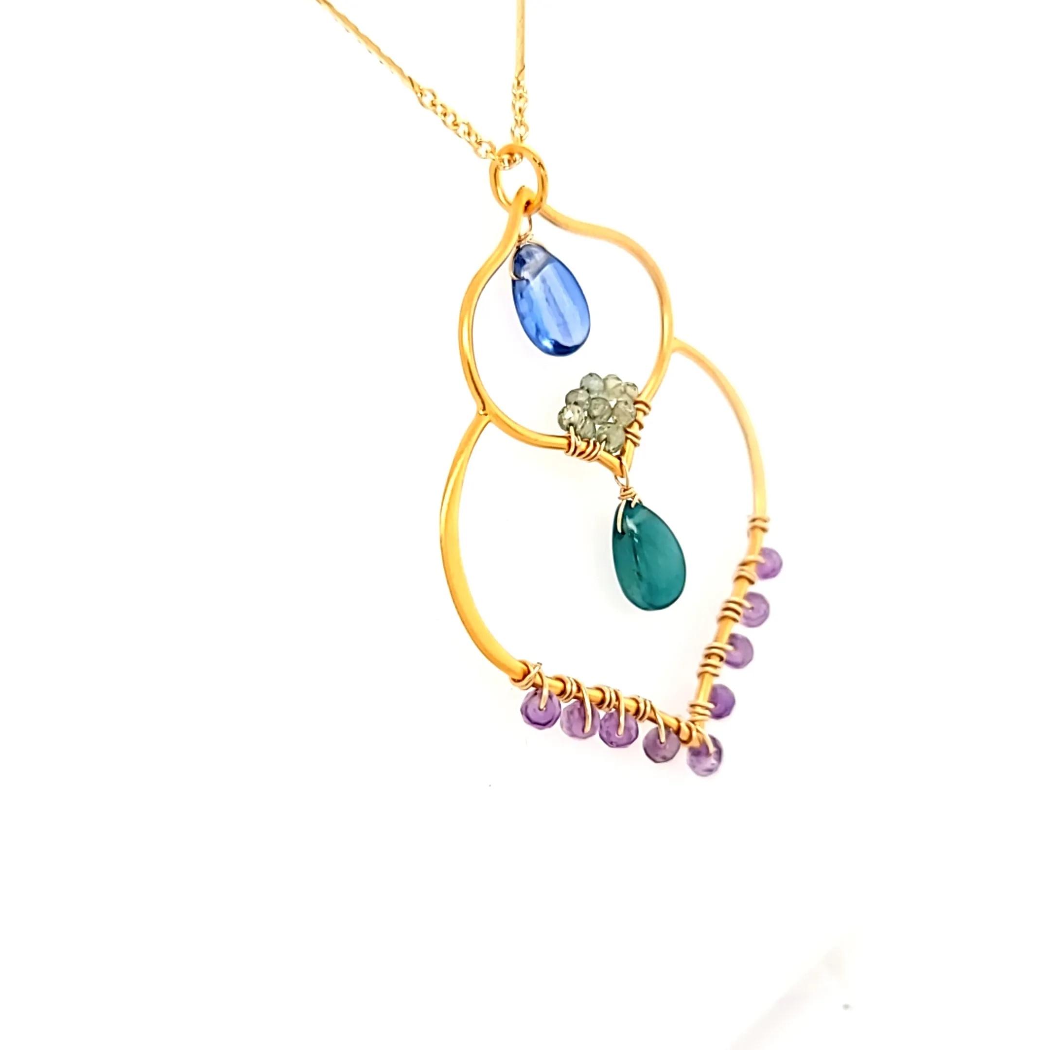 AVF Gold Moroccan Inspired Amethyst, Grandidierite, Kyanite & Apatite Chain Necklace (SI3715)