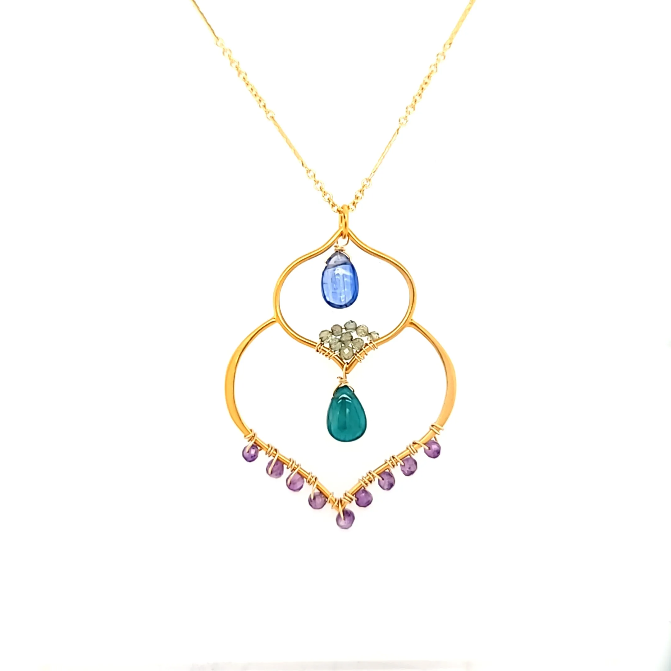 AVF Gold Moroccan Inspired Amethyst, Grandidierite, Kyanite & Apatite Chain Necklace (SI3715)