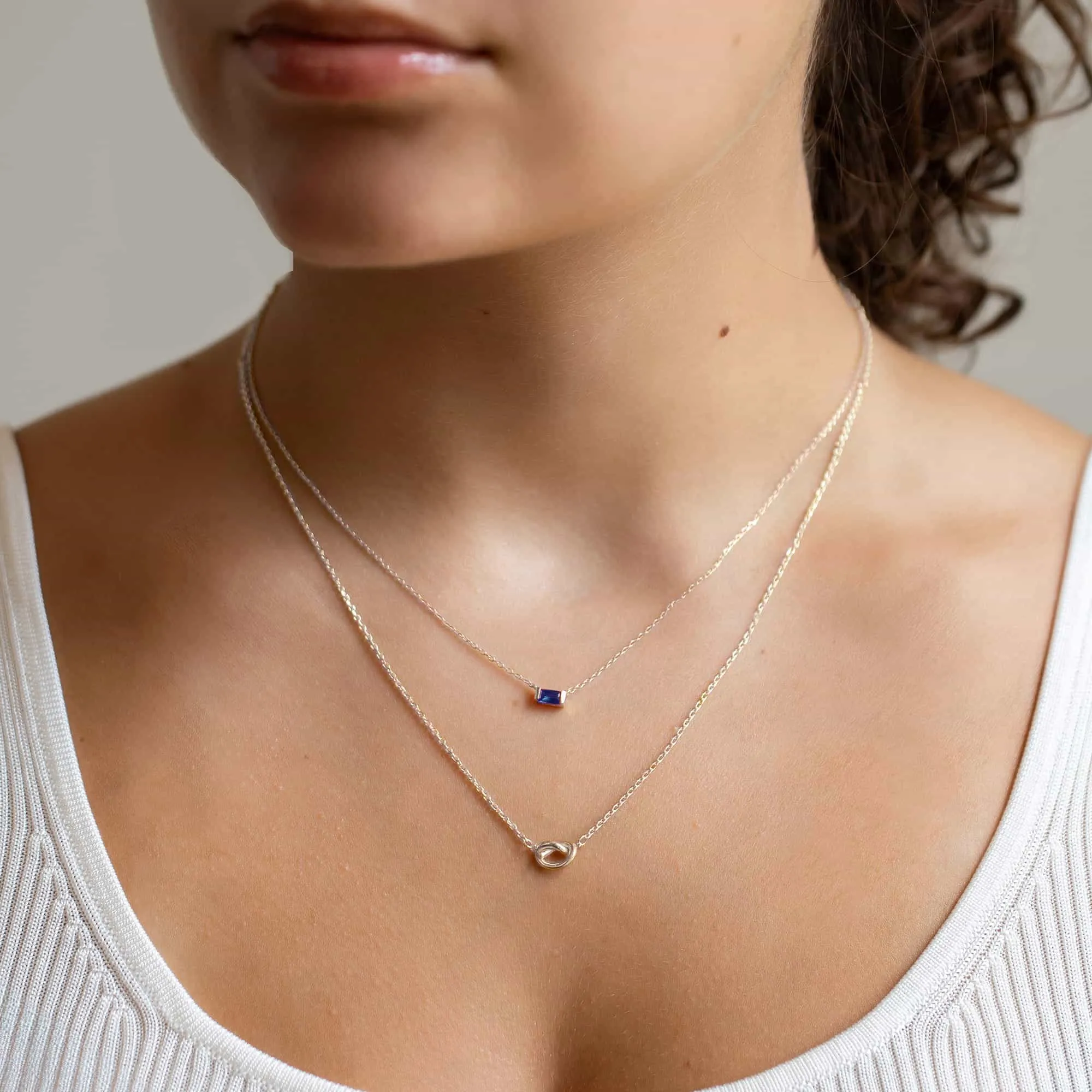 Baguette Gemstone Loveknot Layered Duo Blue Sapphire