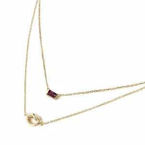 Baguette Gemstone Loveknot Layered Duo Ruby