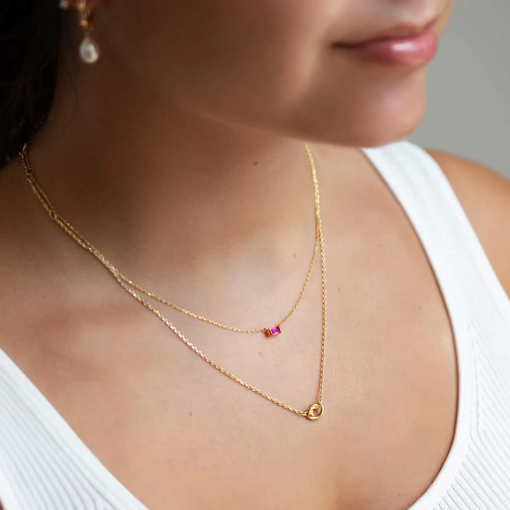 Baguette Gemstone Loveknot Layered Duo Ruby