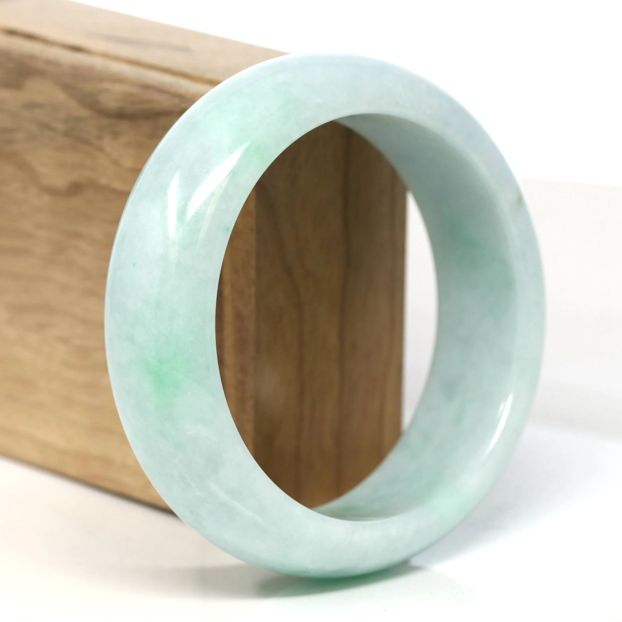 Baikalla Classic Green Natural Jadeite Jade Wider Bangle Bracelet (58.2mm) #T506