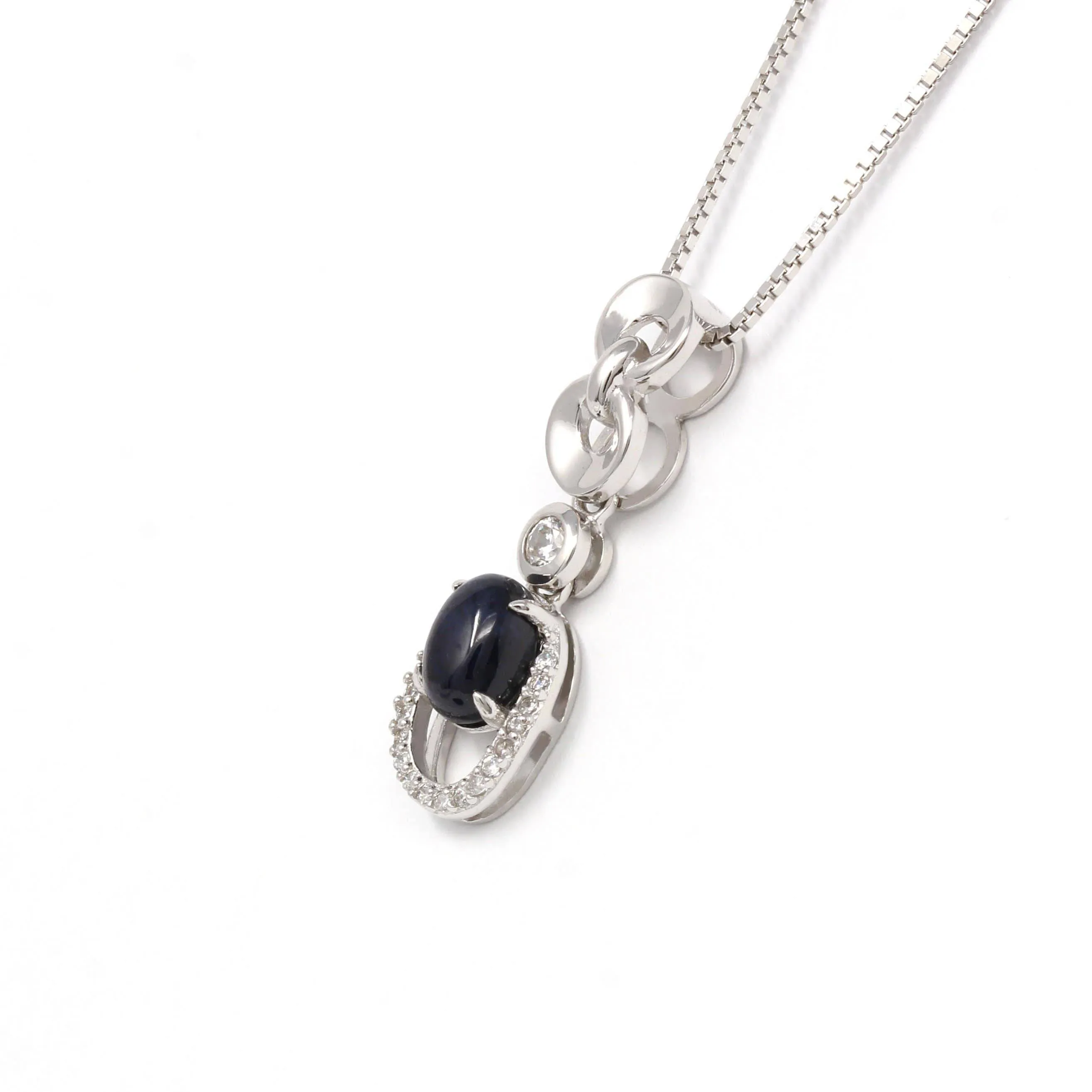 Baikalla™ "Janice" Sterling Silver Natural Sapphire Necklace With CZ