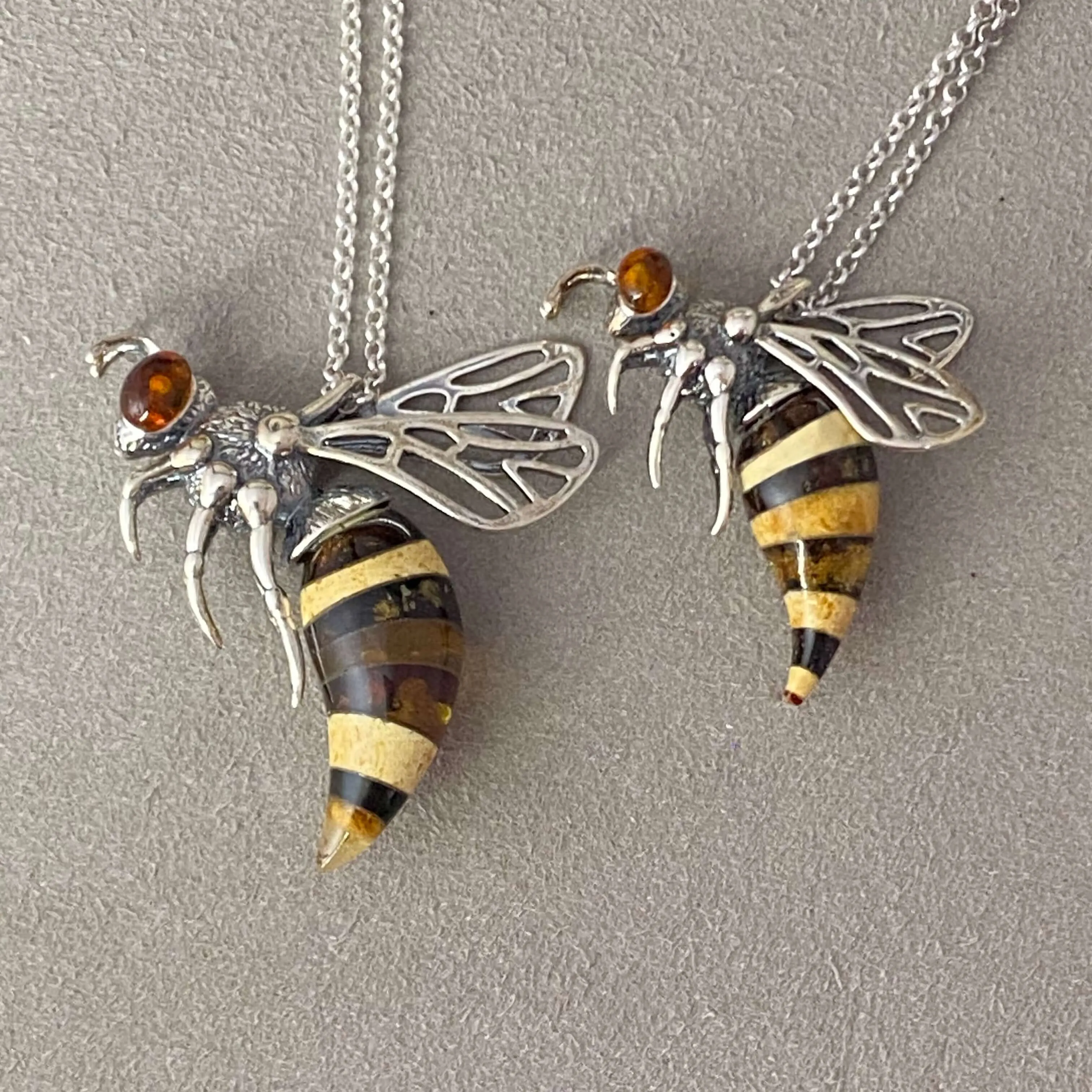 Baltic Amber Extra Large Bee Sterling Silver Pendant