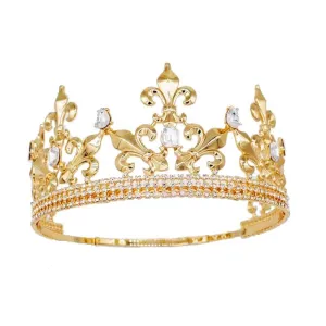 Baroque Vintage Royal King Crowns For Men Full Round Party Costume Hair Accessories