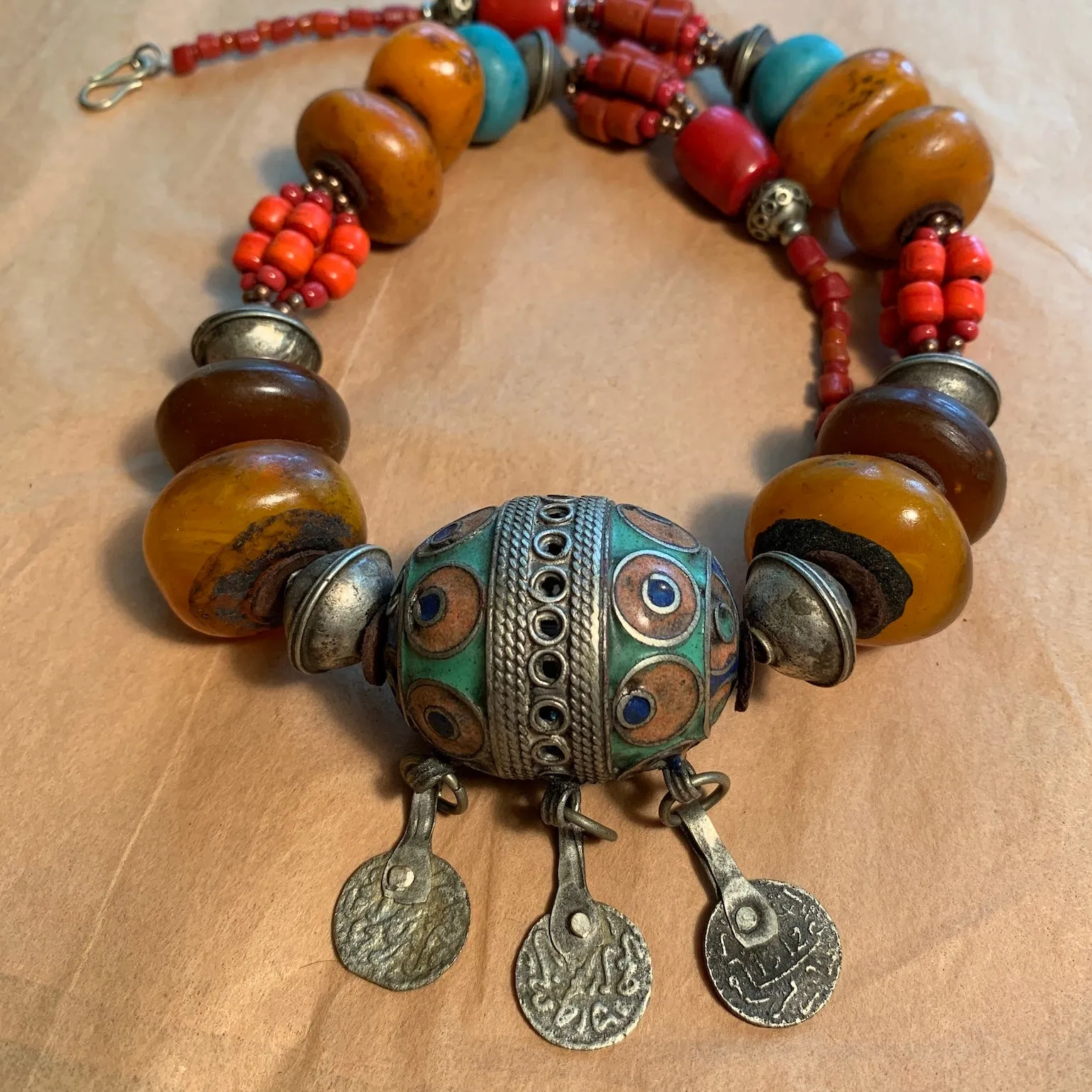 Berber Necklace with Enameled Centerpiece