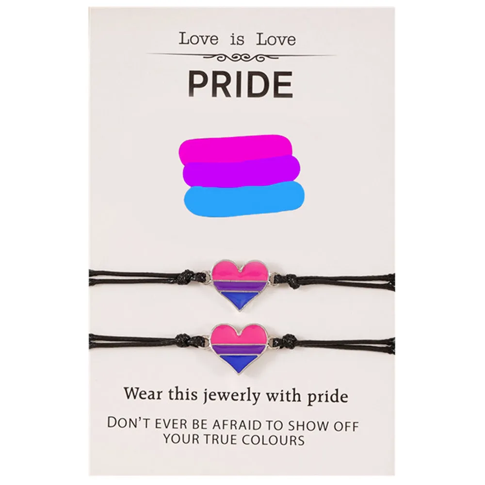 Bisexual 2 Pack Friends/Lovers Cord & Silver Heart Friendship Bracelets