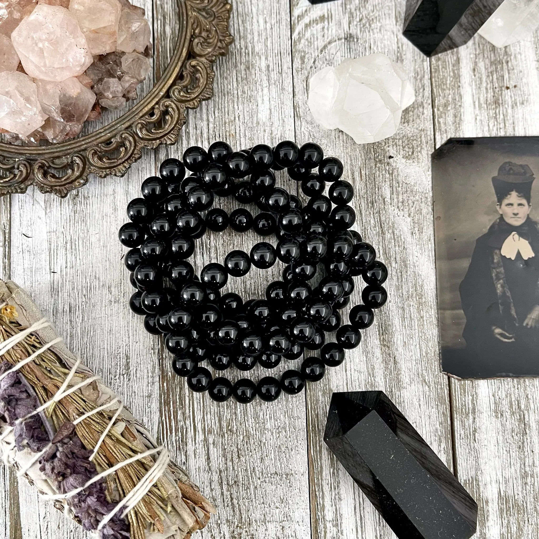 Black Obsidian Crystal Beaded Stretch Bracelet