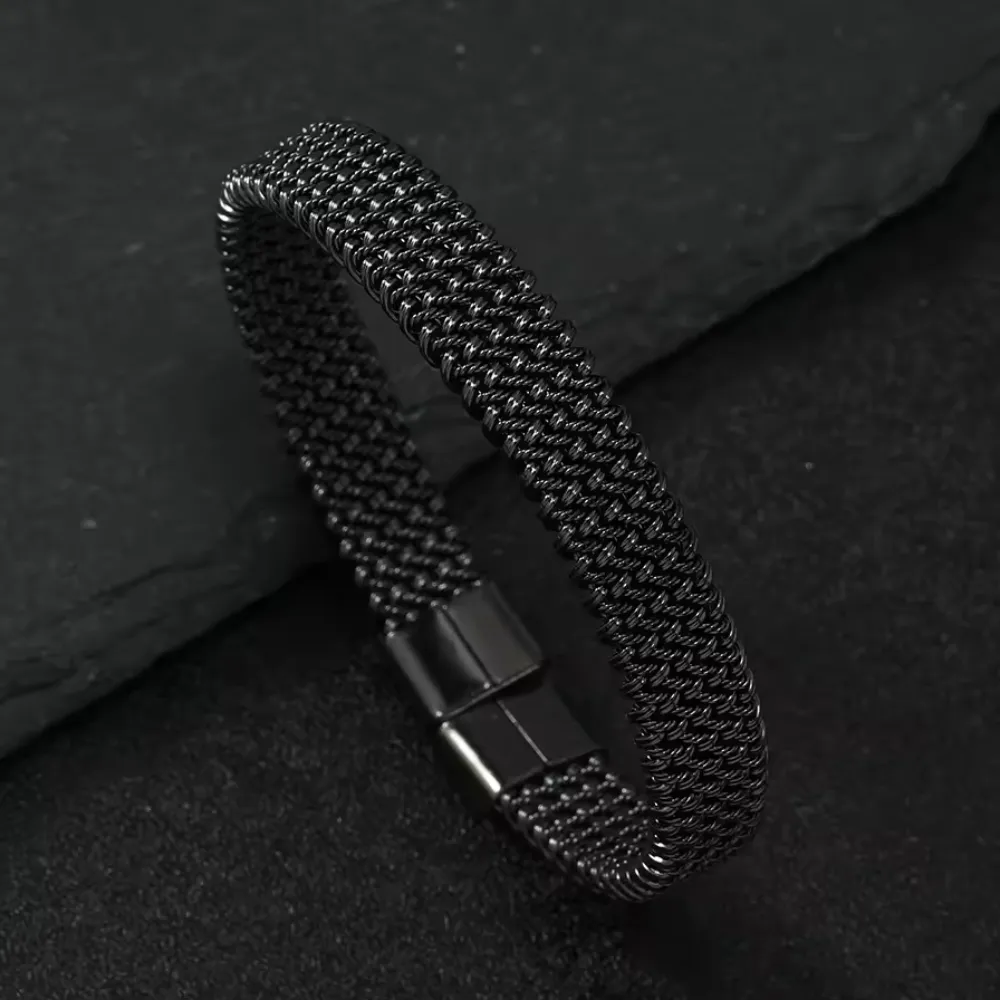 Black Plated Twisted Stainless Steel Cuff Bracelet For Men