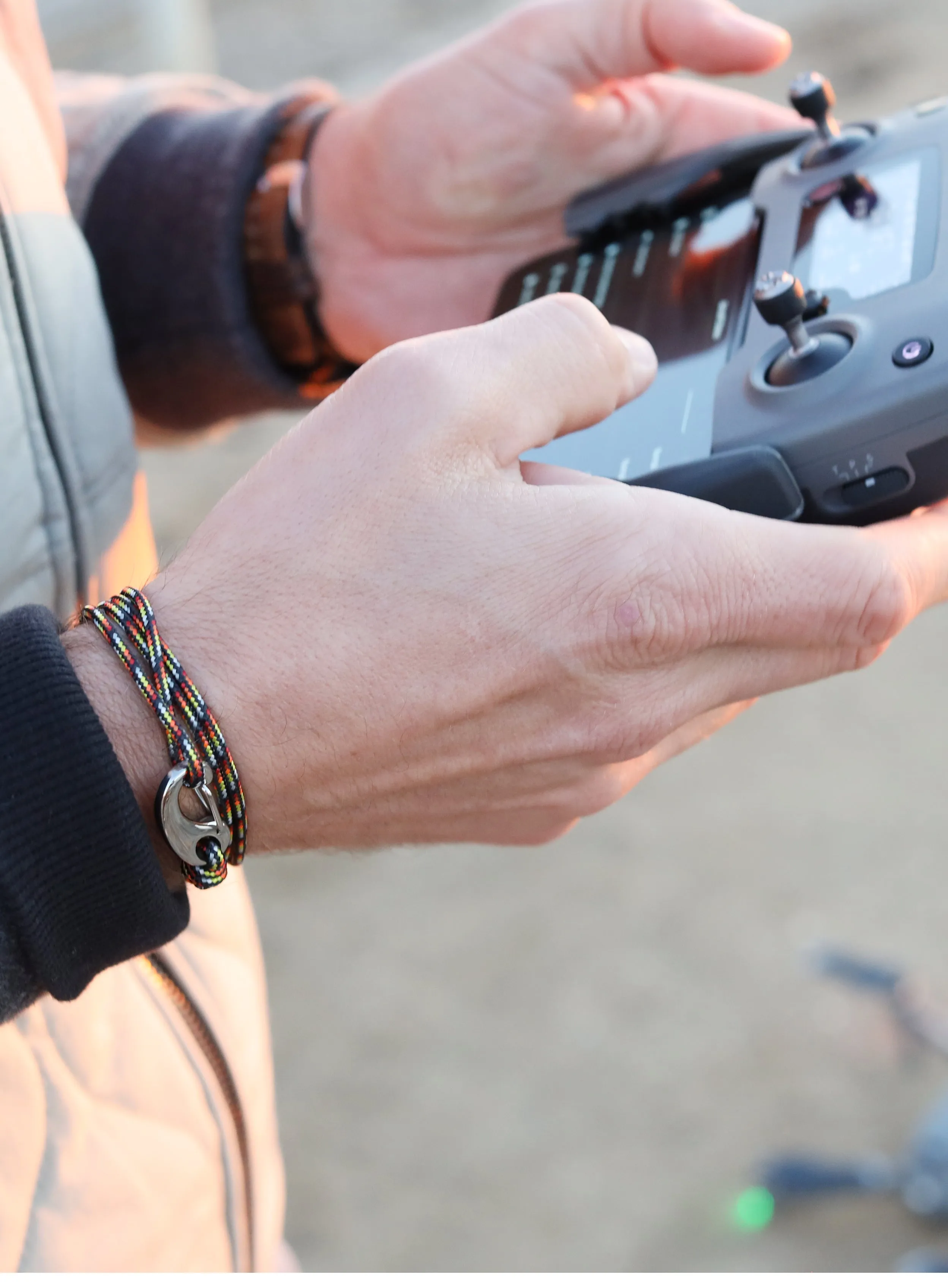 Black, Red and Orange Tactical Cord Bracelet for Men (Silver Clasp -23S)