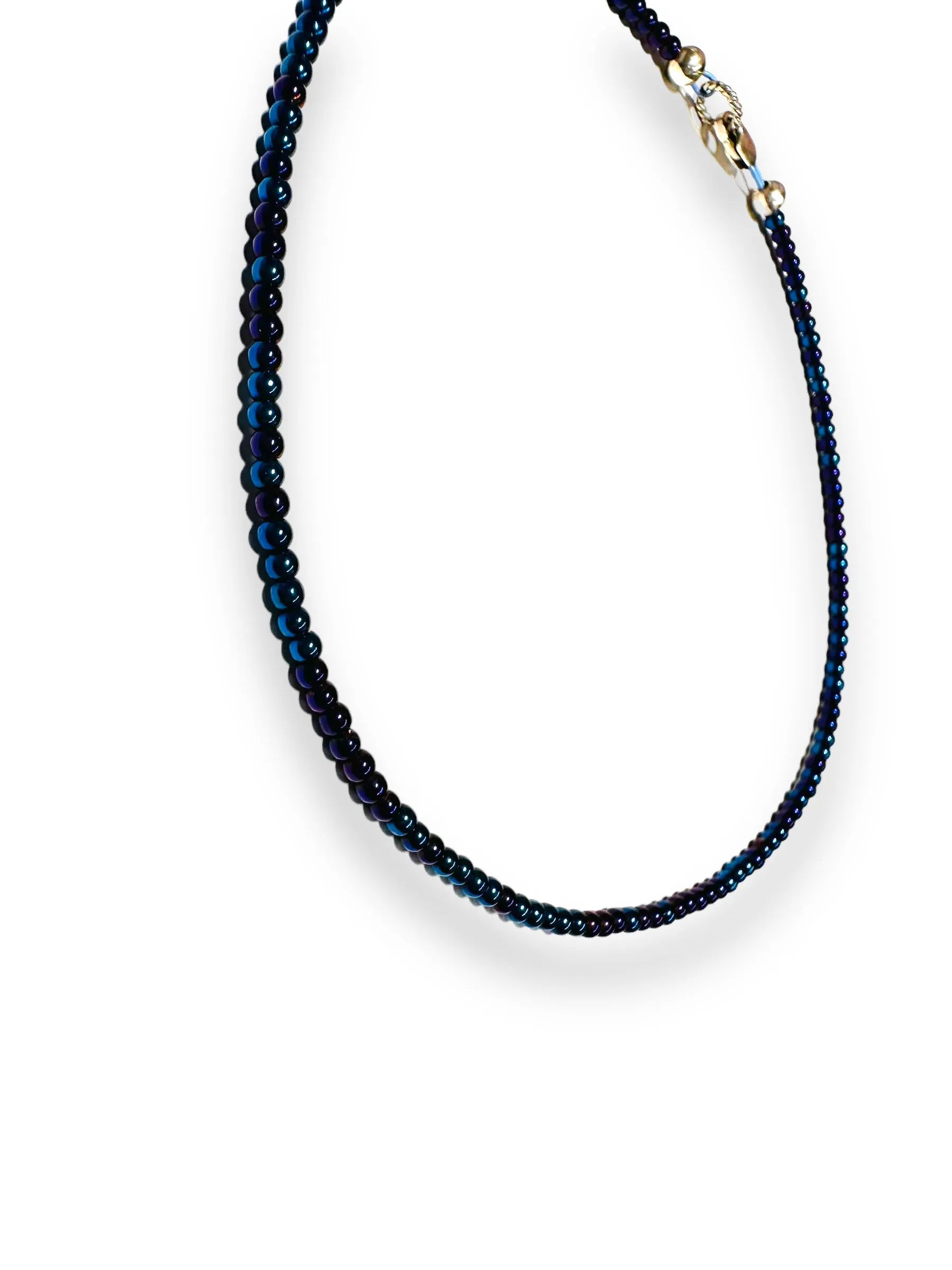 Blue Beaded Anklet/Hematite Anklet-XL anklet