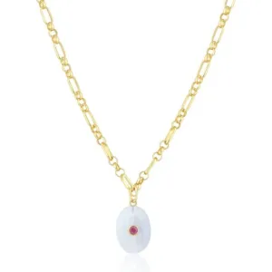 Blue Lace Agate With Pink Sapphire Oval Stone Necklace