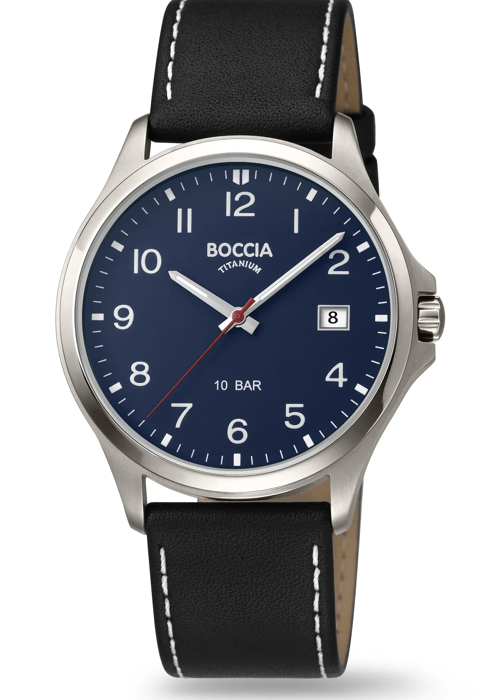 BOCCIA TITANIUM 12 FIGURE DIAL BLUE DIAL BLACK LEATHER BAND 3659-06