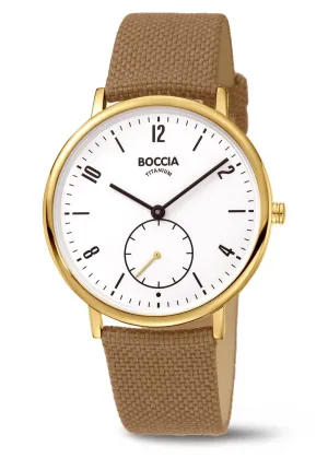 BOCCIA TITANIUM CASE BEIGE FABRIC BAND SUB SECOND HAND DIAL 3350-04