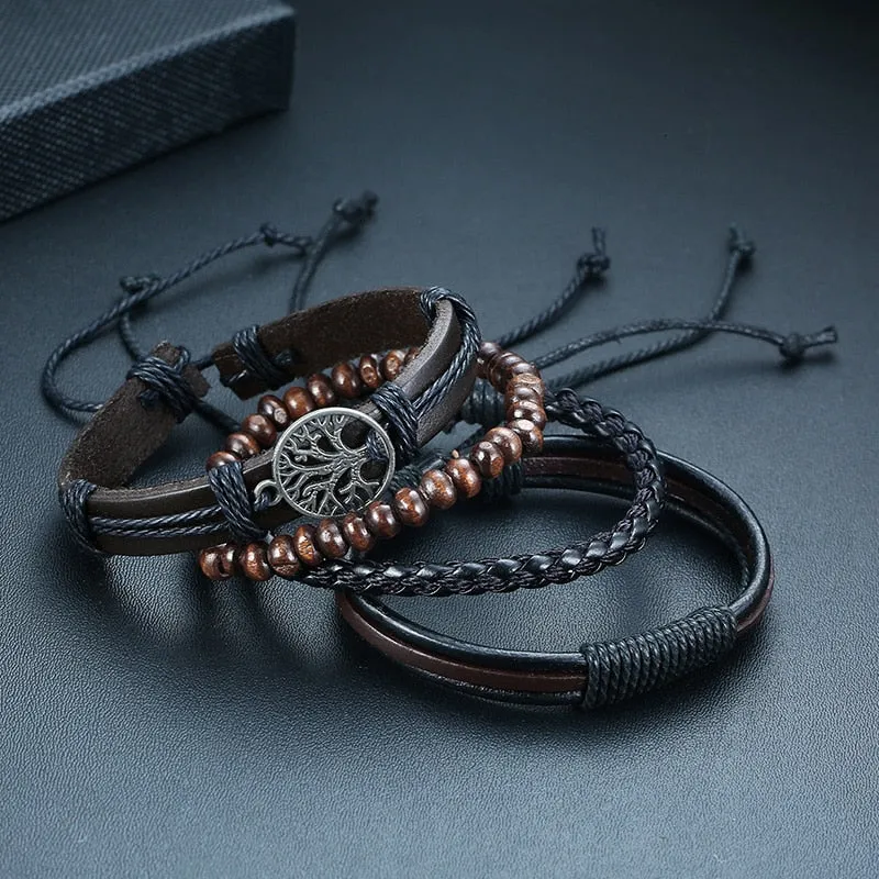 Braided Wrap Leather Vintage Tree of Life Bracelet