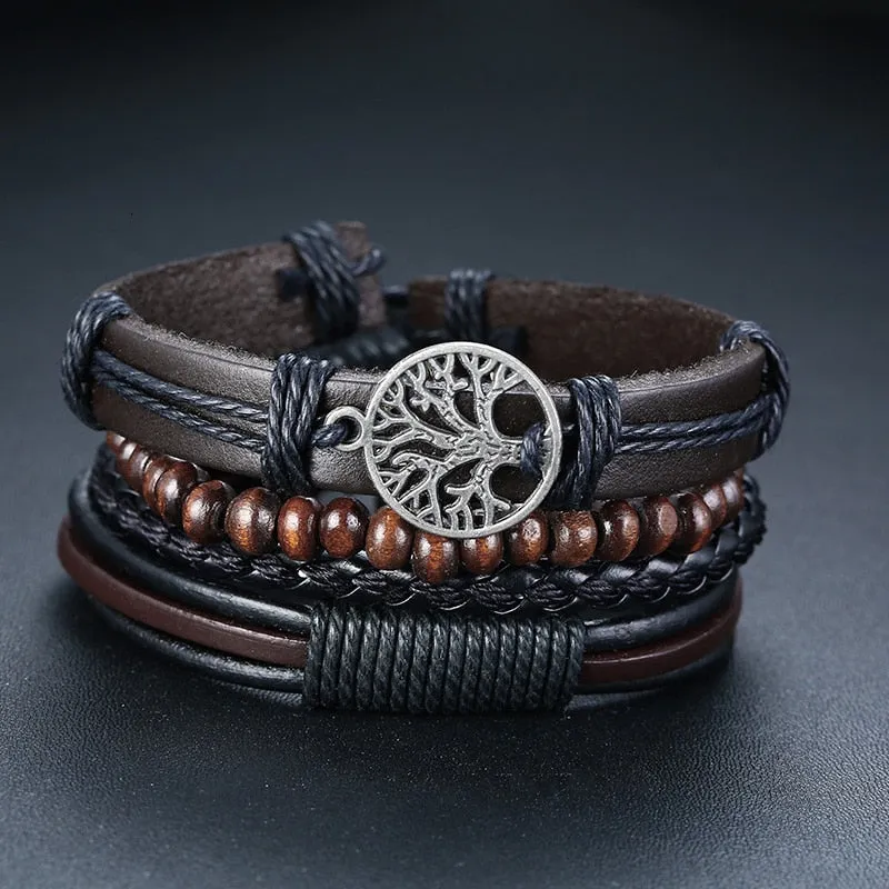 Braided Wrap Leather Vintage Tree of Life Bracelet