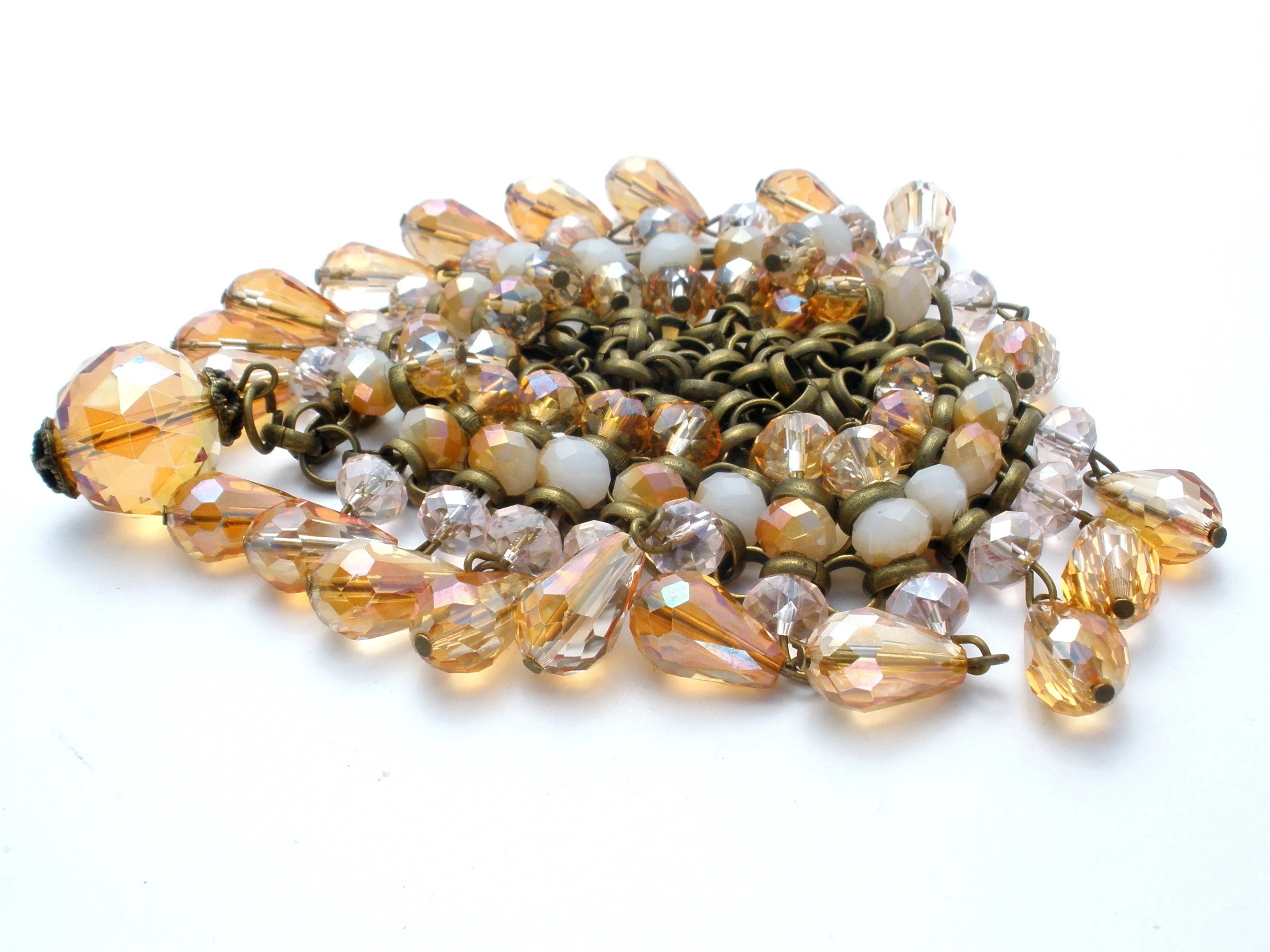 Brass Runway Bib Necklace with Crystals Beads