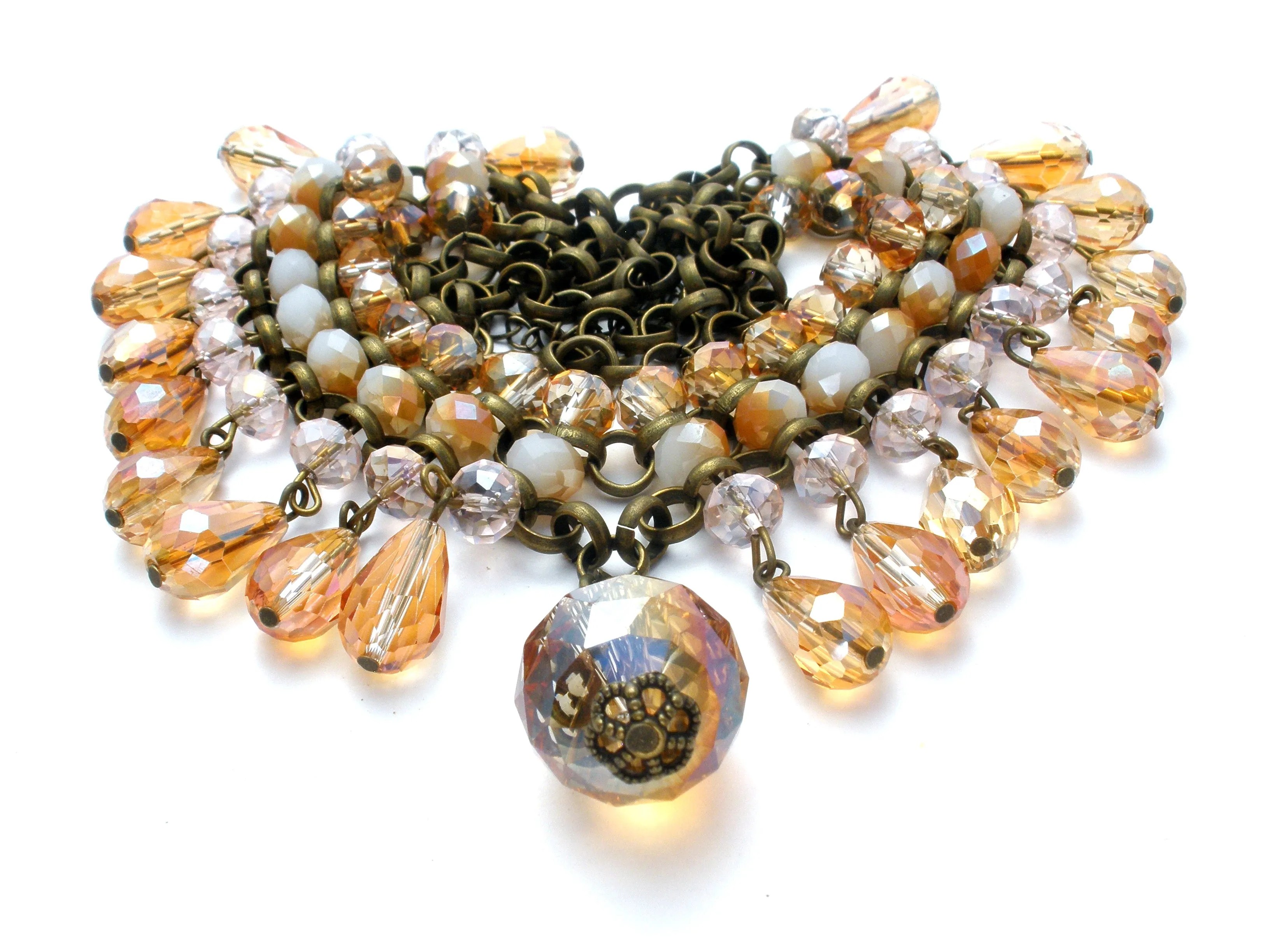 Brass Runway Bib Necklace with Crystals Beads