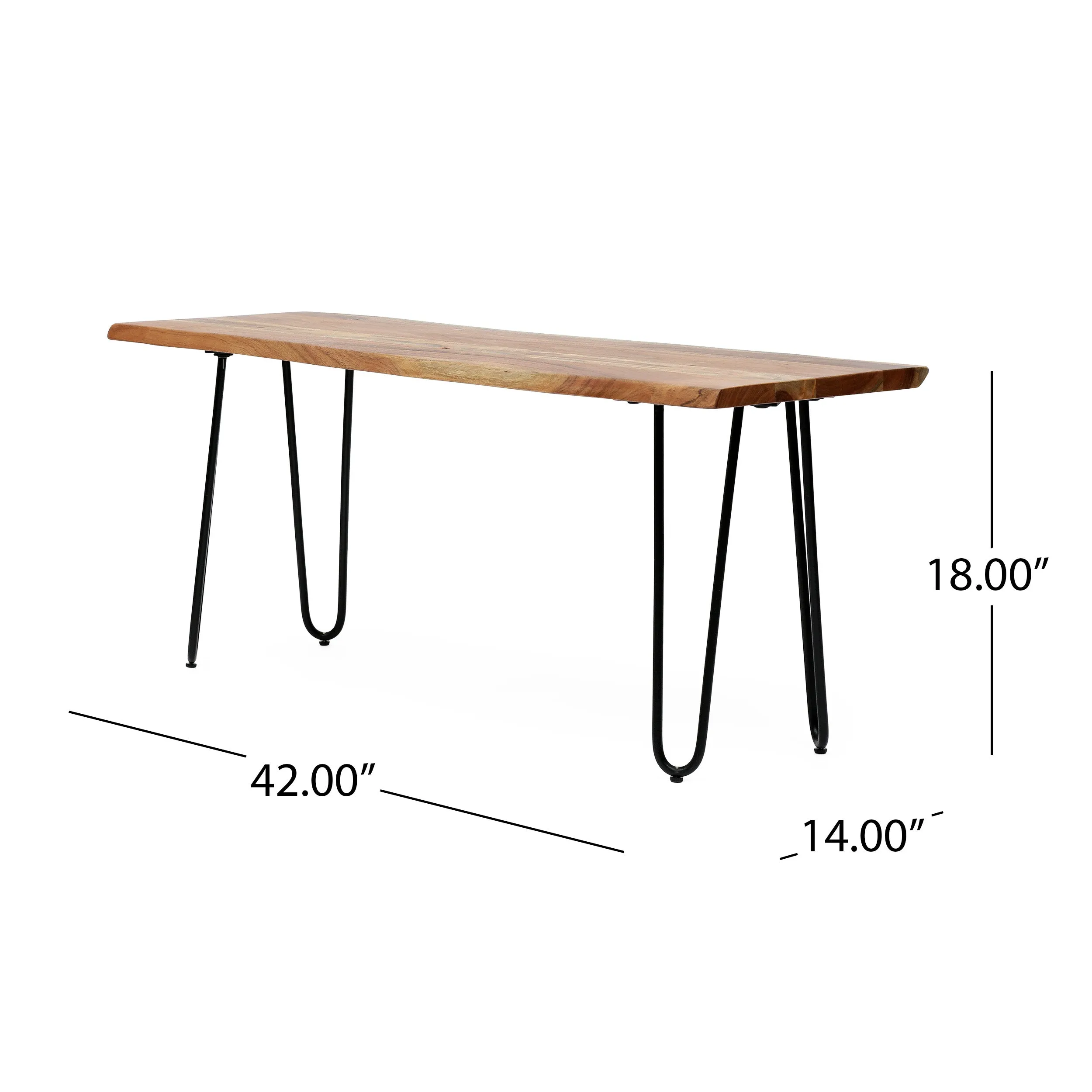 Bullard Modern Industrial Handmade Acacia Wood Dining Bench with Hairpin Legs, Natural and Black