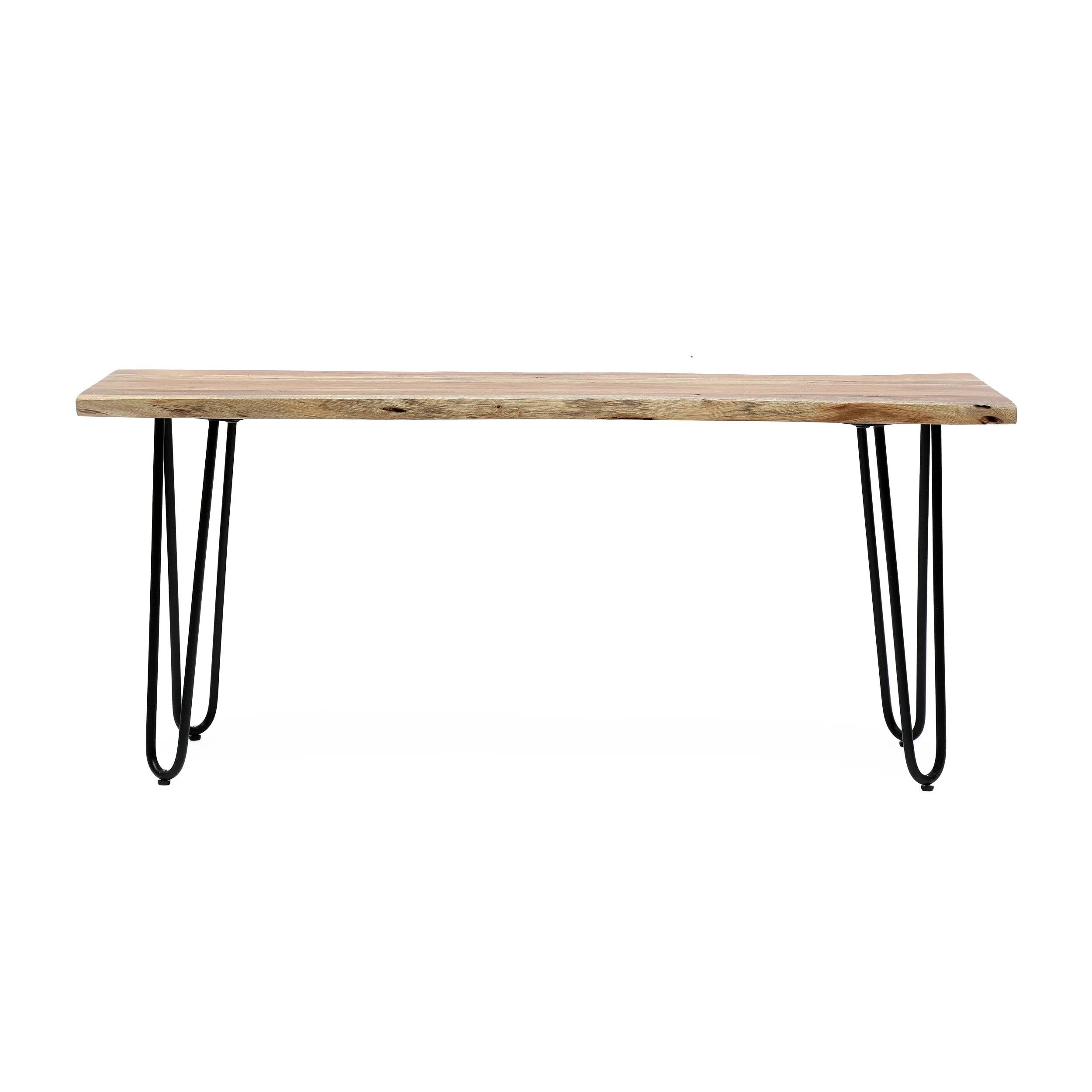 Bullard Modern Industrial Handmade Acacia Wood Dining Bench with Hairpin Legs, Natural and Black