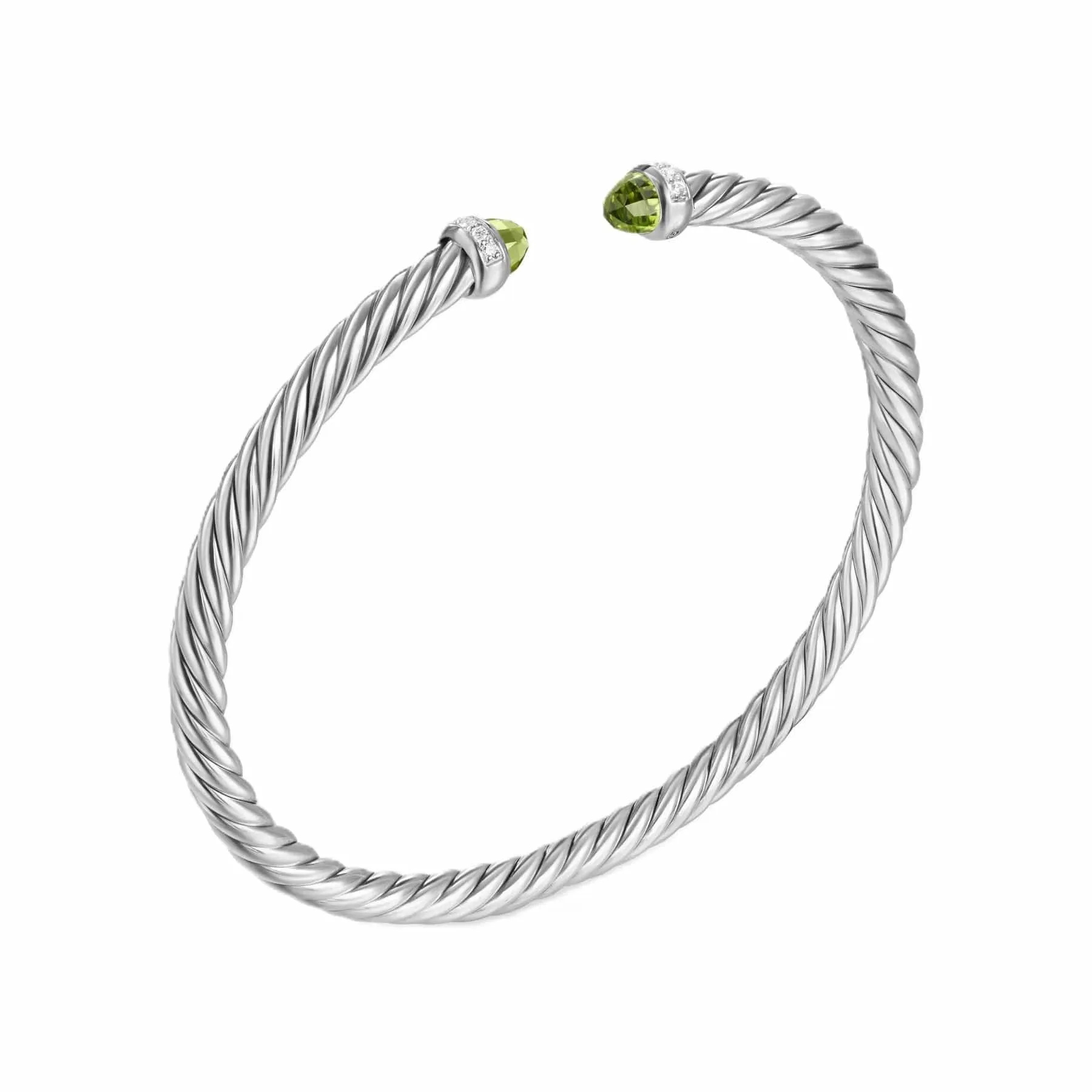 Cablespira® Flex Bracelet Sterling Silver with Peridot and Diamonds, 4mm