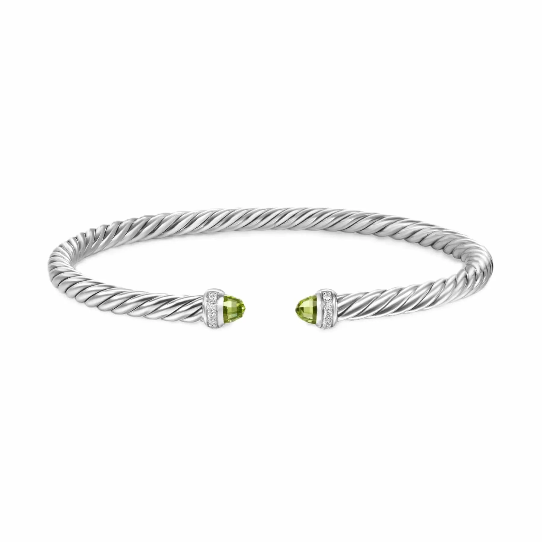 Cablespira® Flex Bracelet Sterling Silver with Peridot and Diamonds, 4mm